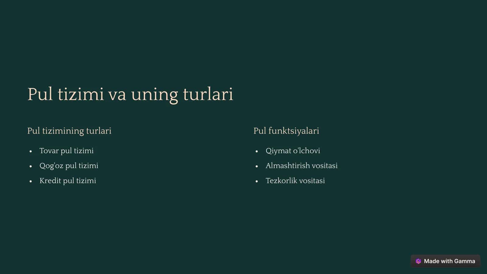 Pulning xususiyatlari va turlari. Pul-kredit tizimi 3