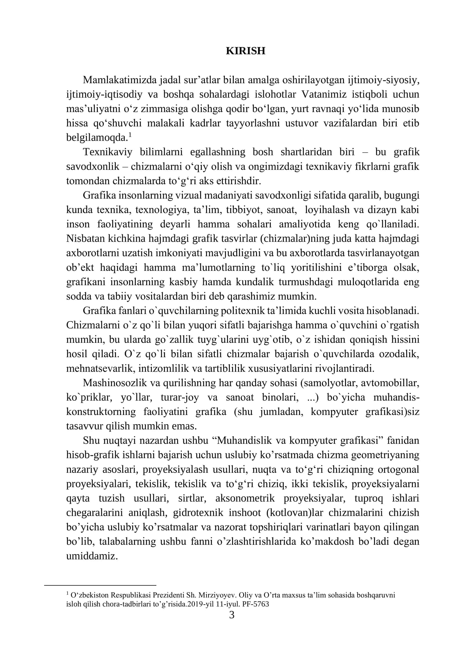 «MUHANDISLIK VA KOMPYUER GRAFIKASI» fanidan hisob-grafik ishlarni bajarish bo’yicha uslubiy qo’llanma 3
