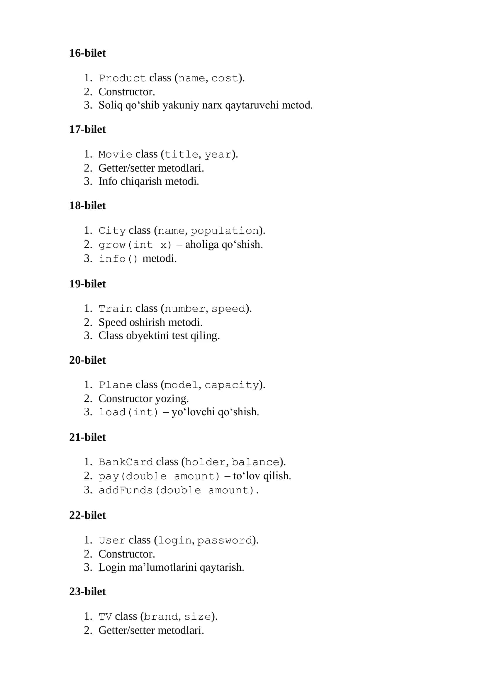 Java dasturlash class lar yaratish 3