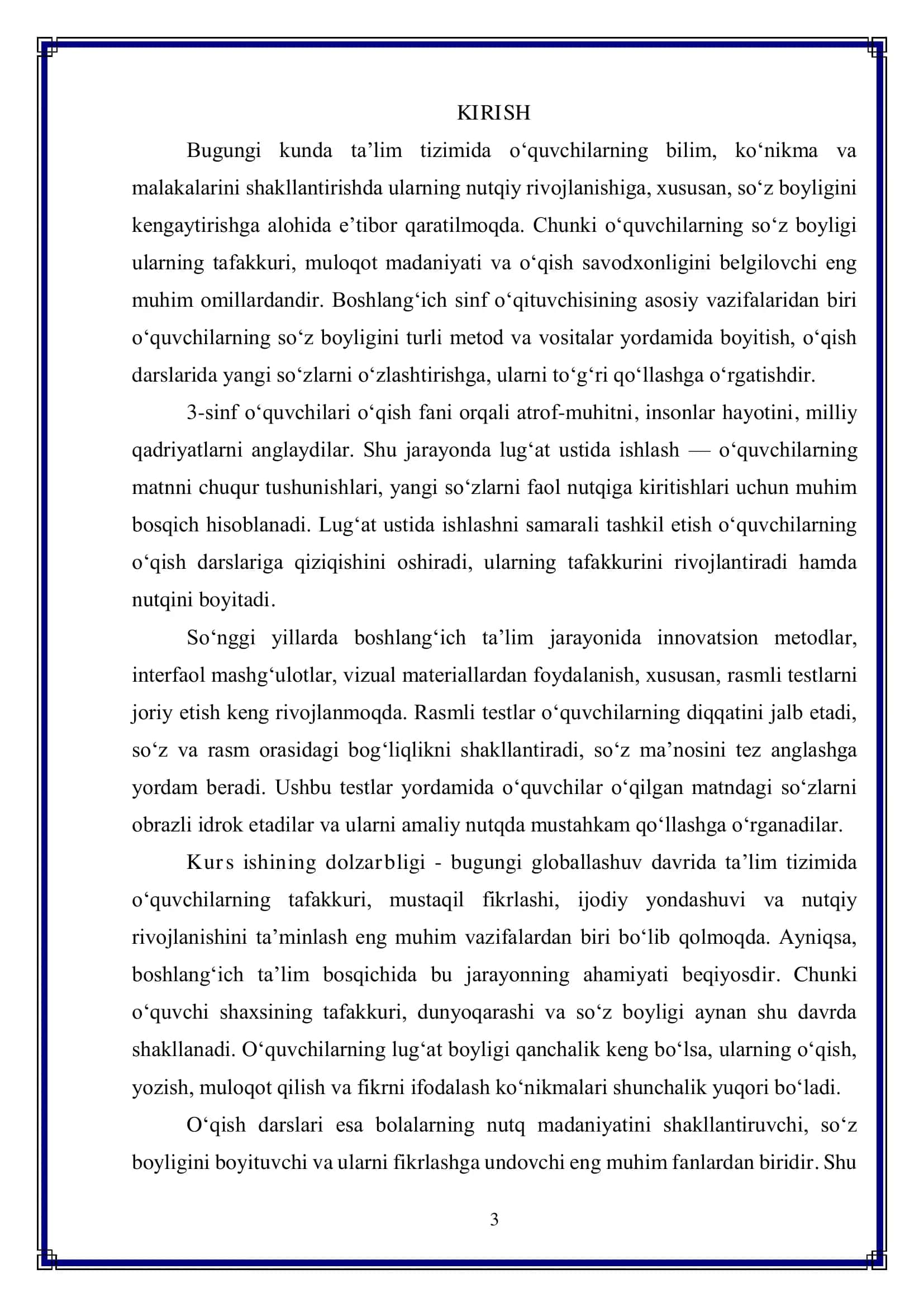 3-sinf o‘qish darslarida lug‘at ustida ishlash jarayonida rasmli testlardan foydalanish 3