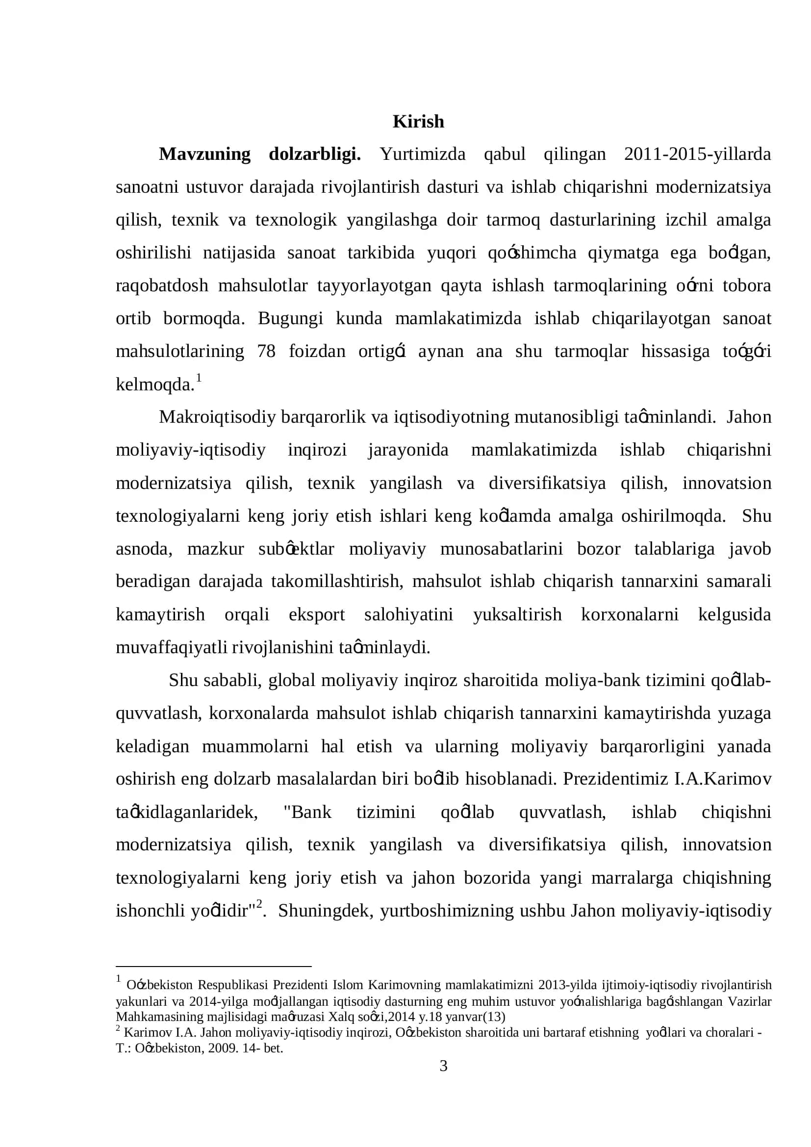 Iqtisodiyot (Makroiqtisodiyot) ta’lim yo`nalishi bo`yicha bakalavr darajasini olish uchun BITIRUV MALAKAVIY ISHI 3