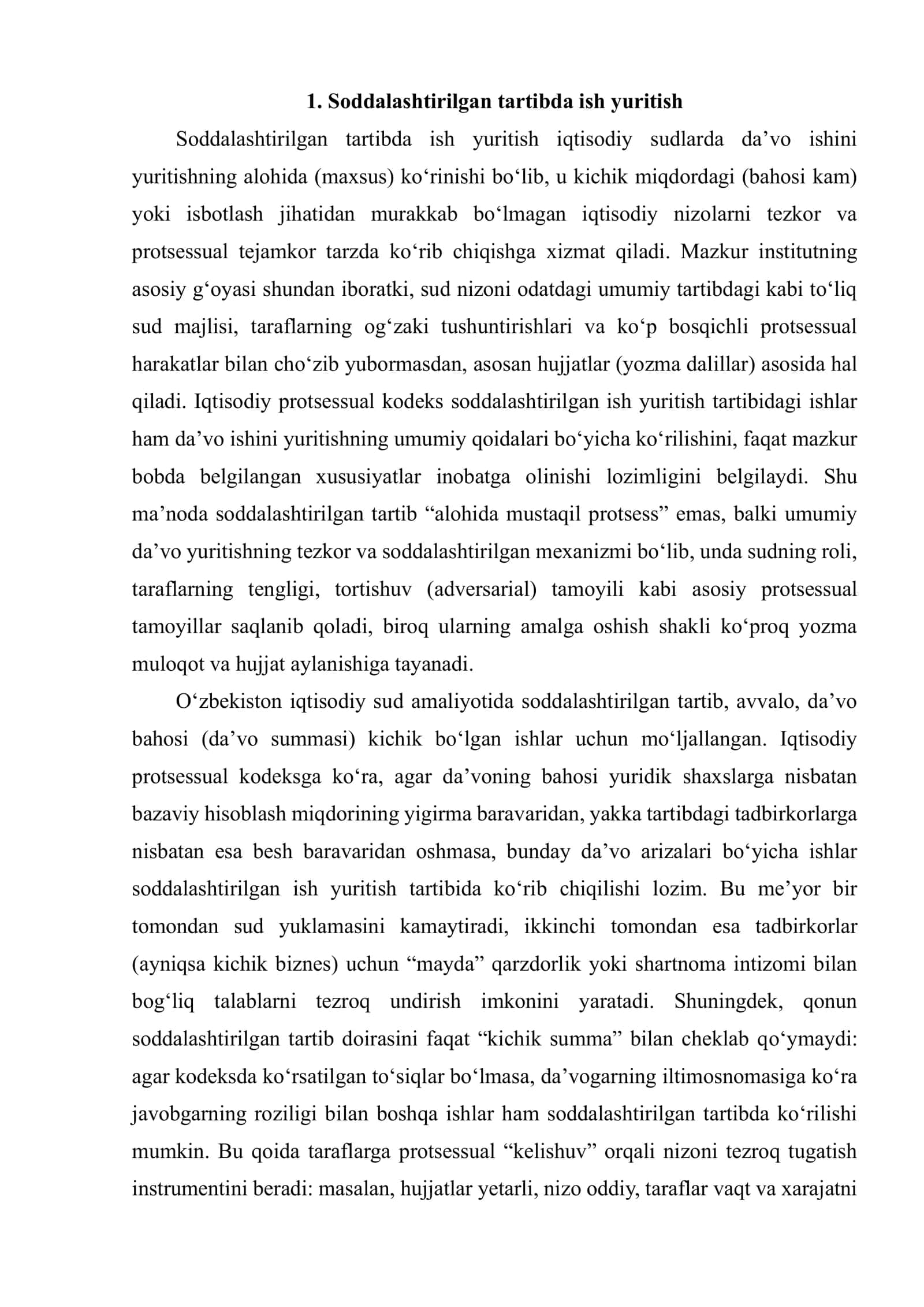 SODDALASHTIRILGAN TARTIBDA VA YURIDIK AHAMIYATGA EGA BO‘LGAN FAKTLARNI ANIQLASH TO‘G‘RISIDAGI ISHLARNI YURITISH. BANKROTLIK VA KORPORATIV NIZOLAR 3