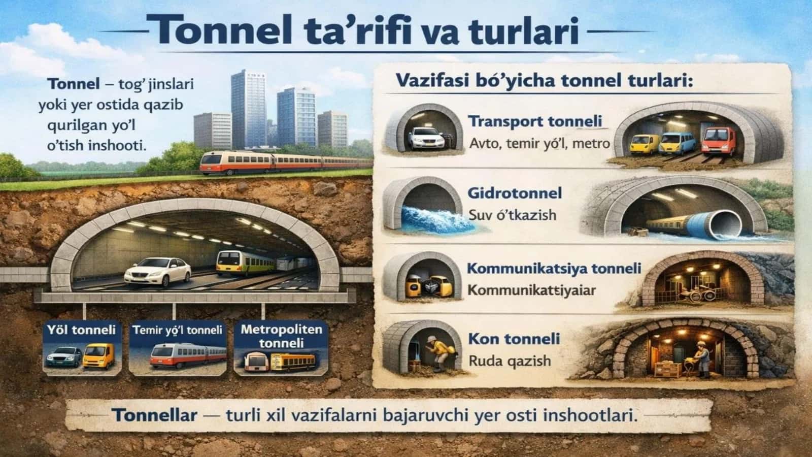Tonnel ta’rifi.Vazifasi bo‘yicha tonnel turlari 3