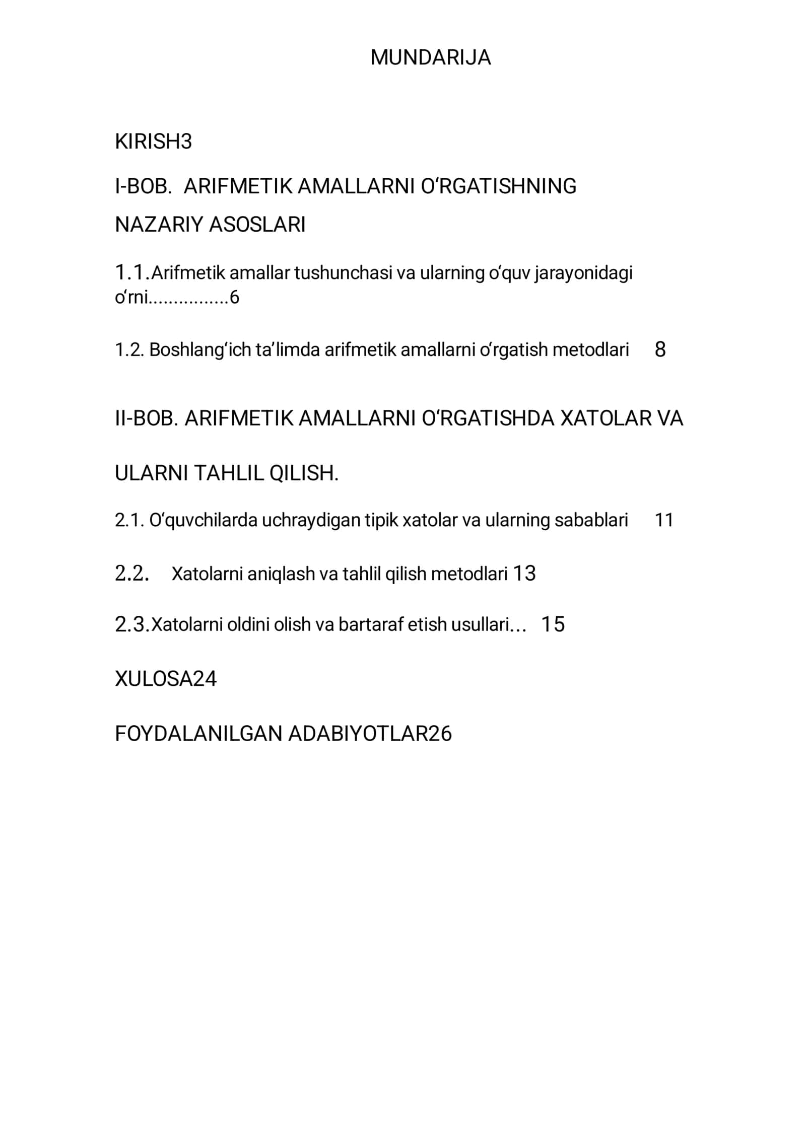 ARIFMETIK AMALLARNI O`RGATISHDA
XATOLARNI OLDINI OLISH VA TAHLIL QILISH
METODLARI. 3