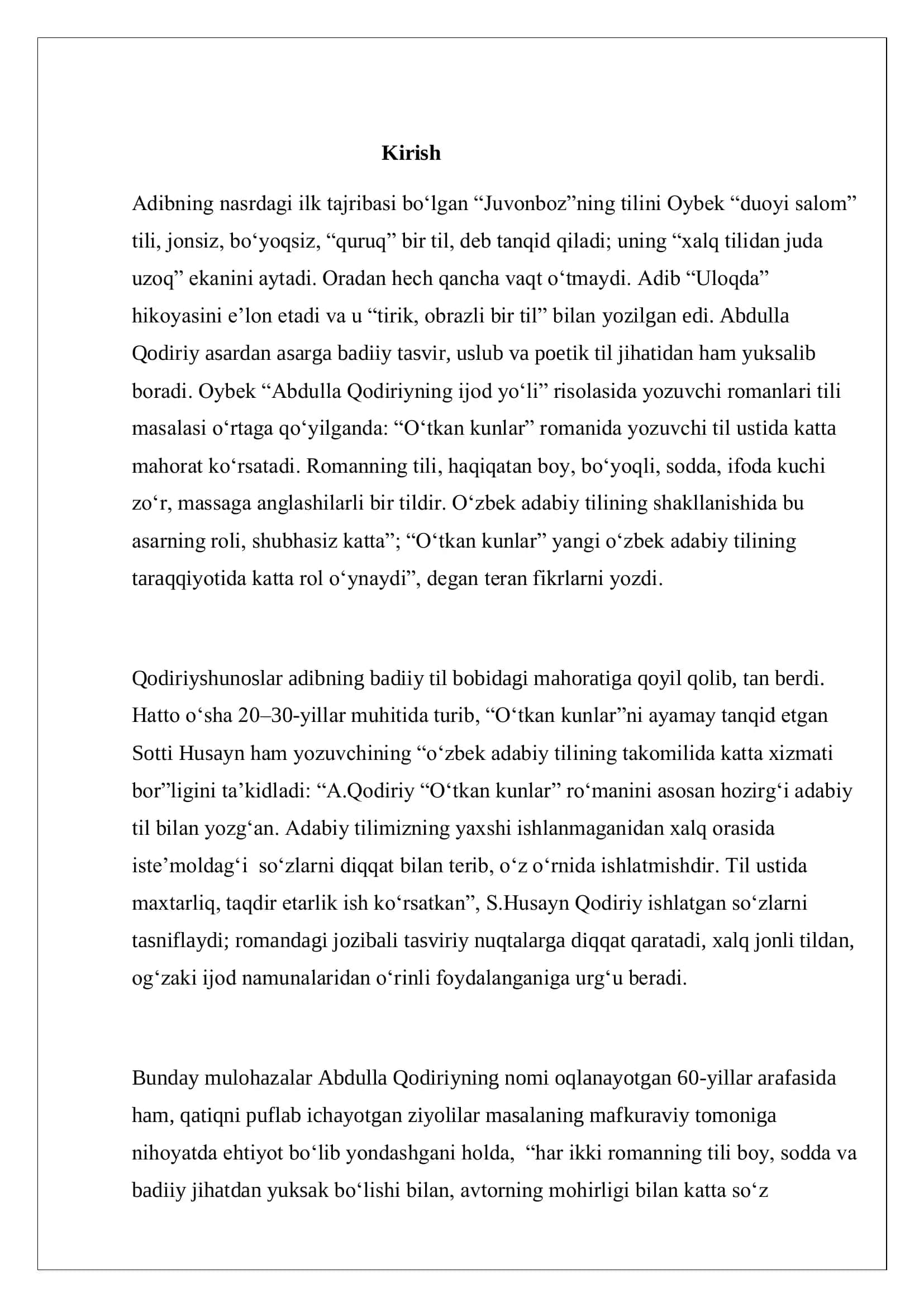 Yangi o’zbek ababiyotida Abdulla Qodiriy ijodining o’rni 3