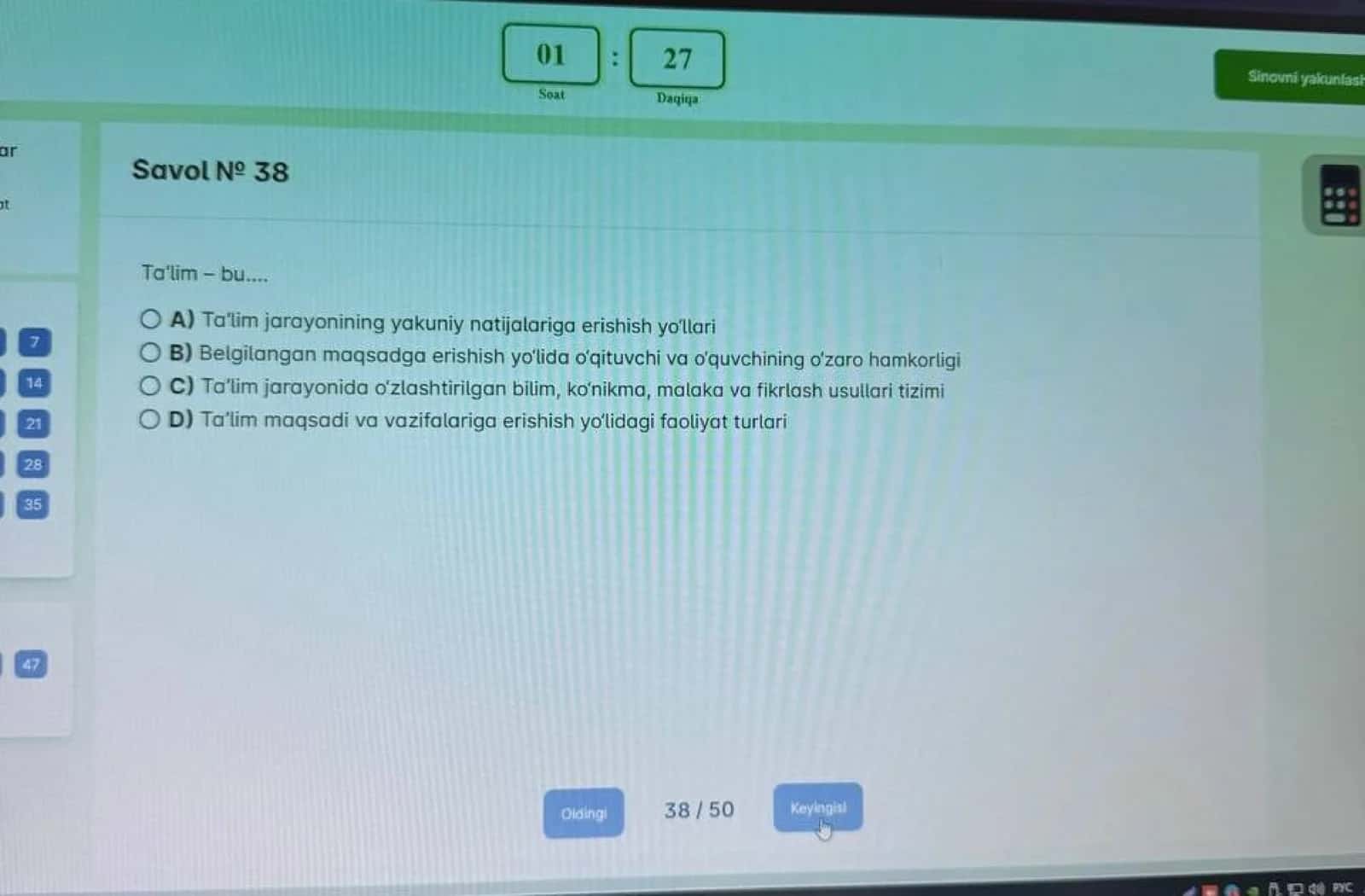Boshlang'ich sinf pedagogik mahorat attestatsiyada tushgan savollar 2024 3