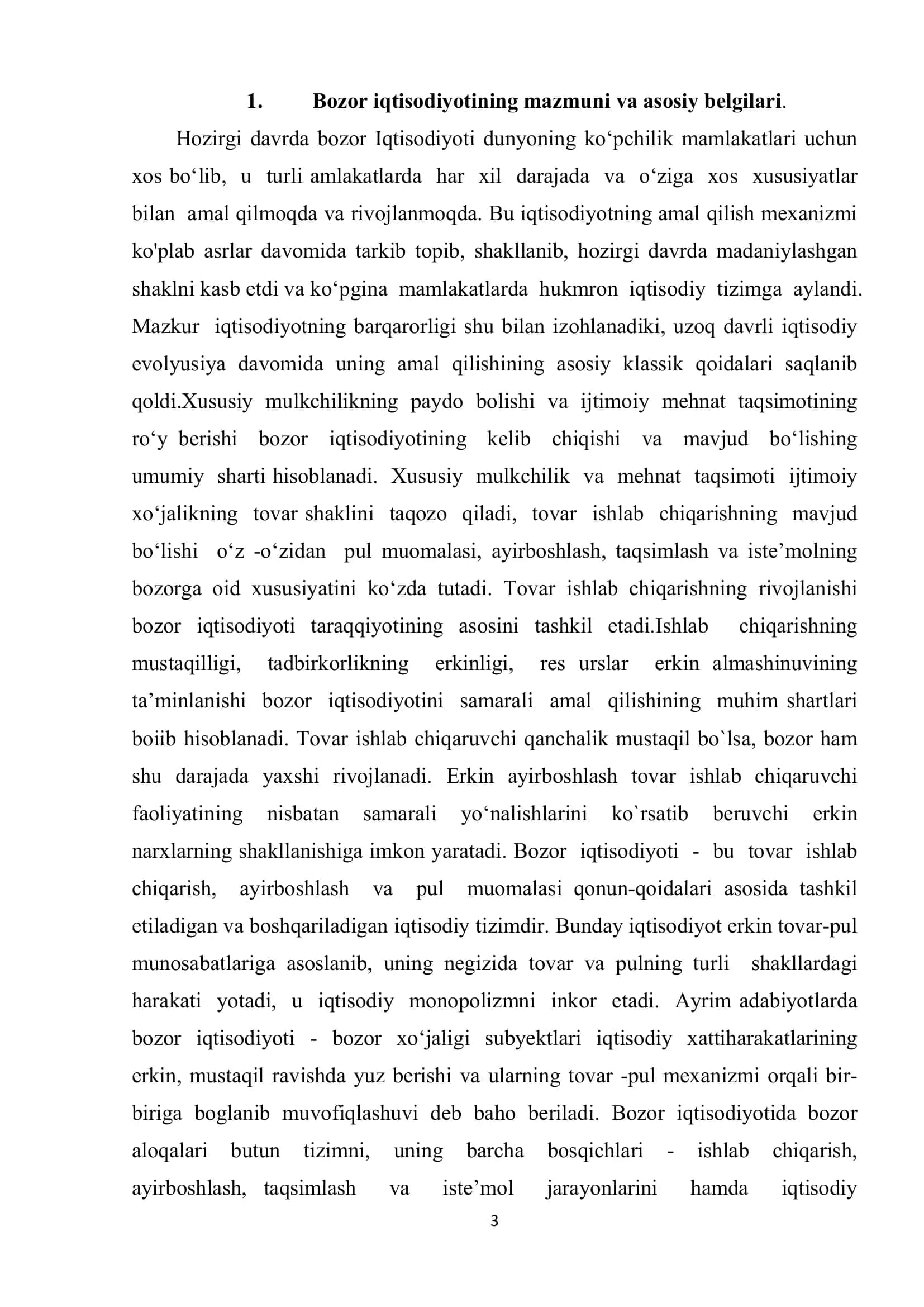 Bozor Iqtisodiyoti, uning shakllanishi va rivojlanish shart sharoitlari 3