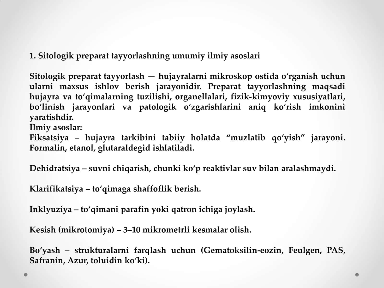 Sitologik preporatlar tayyorlash metodlari:vaqtinchalik va doimiy metodlar 3