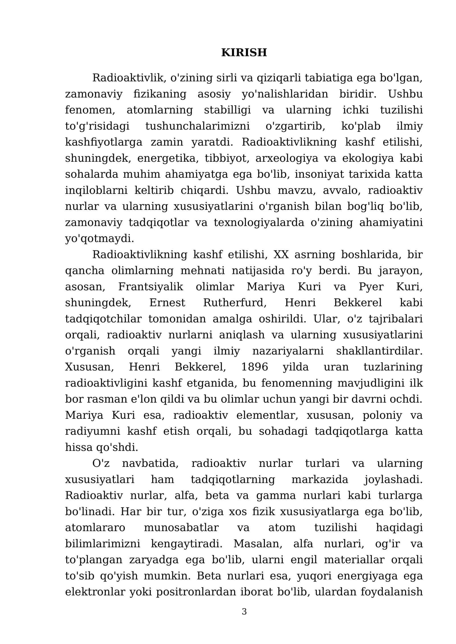 RADIOAKTIVLIK KASHF ETILISHI. RADIOAKTIV NURLAR 3