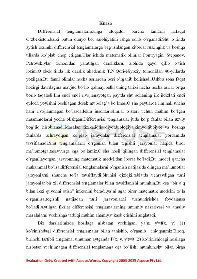 Hosilaga nisbatan yechilmagan tenglamalar va maxsus yechimlar 3
