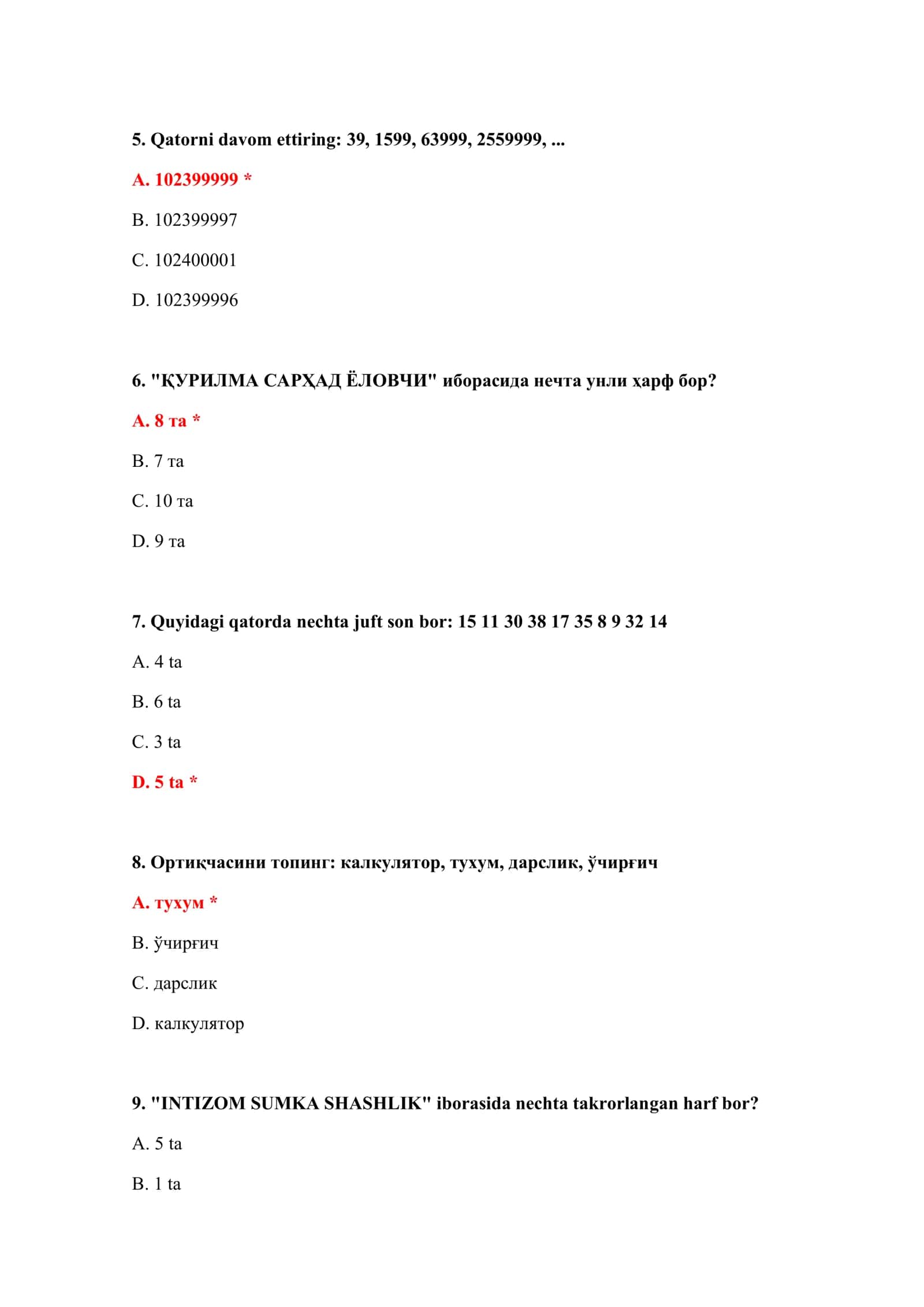 BOJXONA IMTIHON TEST SAVOLLARI VA JAVOBLARI 3