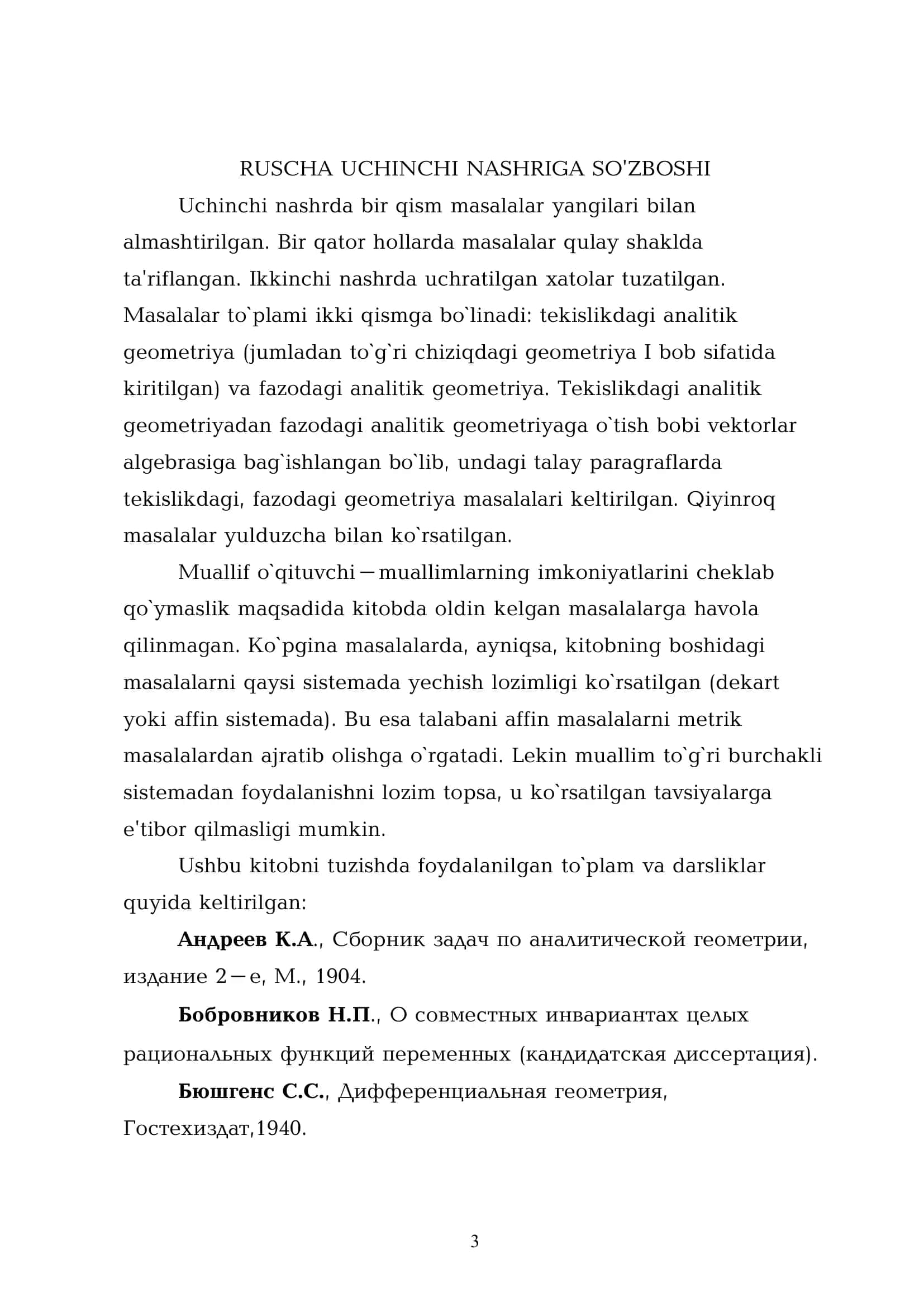 Analitik geometriyadan masalalar to'plami 3