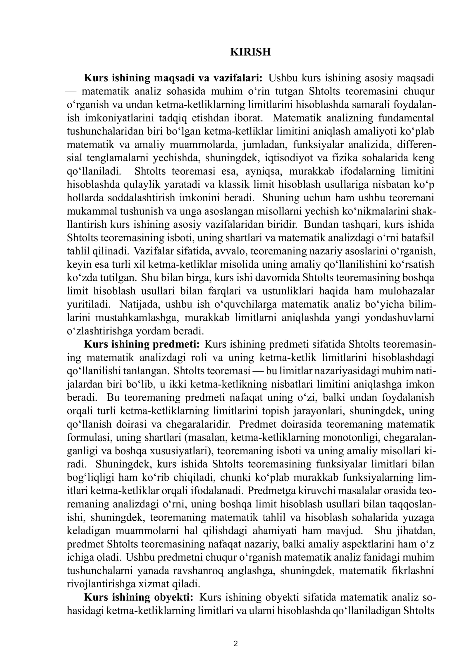 NUMONOVA JASMINA KABIROVNANING MATEMATIK ANALIZ FANIDAN TAYYORLAGAN KURS ISHI 3