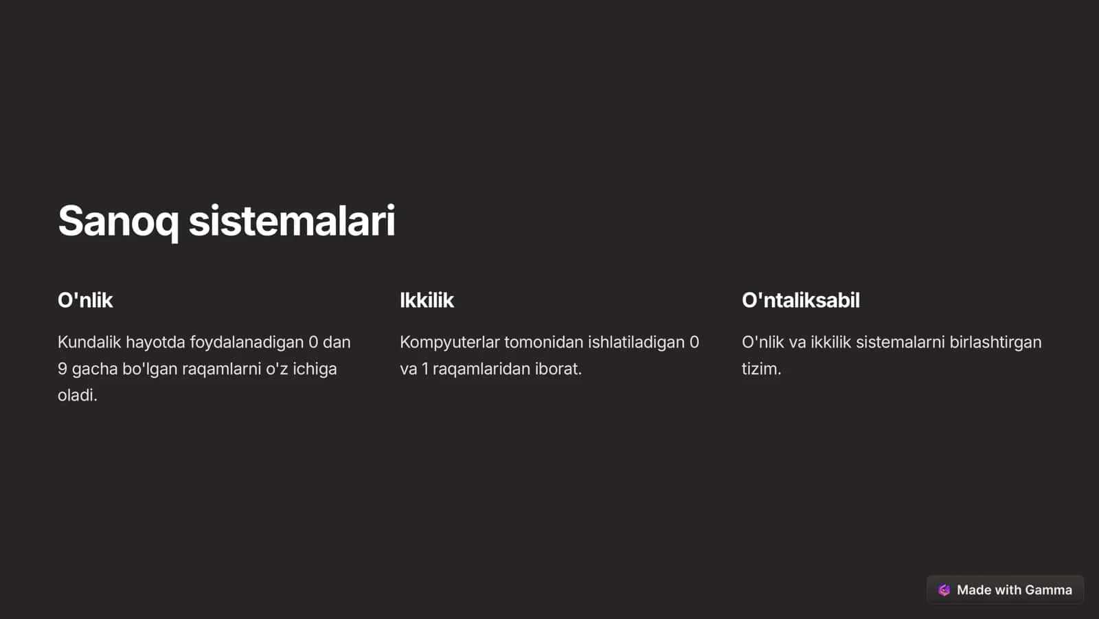 Axborot turlari, sanoq sistemalari va texnika xavfsizligi 3