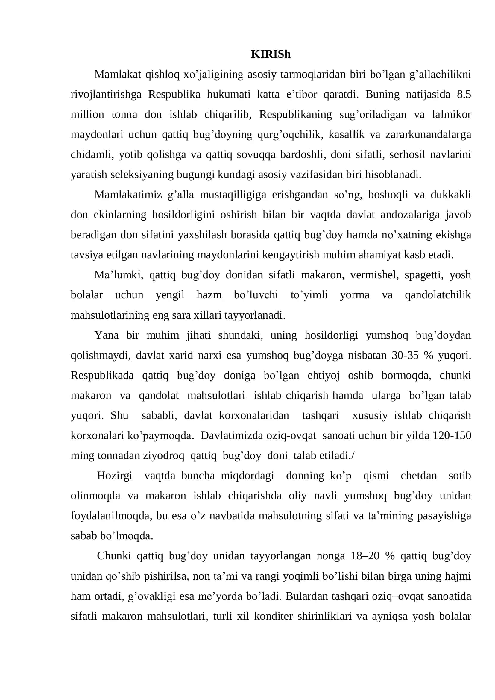 Sug’oriladigan yerlar sharoiti uchun qattiq bug’doy nav namunalarining larining o’sishi, rivojlanishi va hosildorligini o’rganish 3