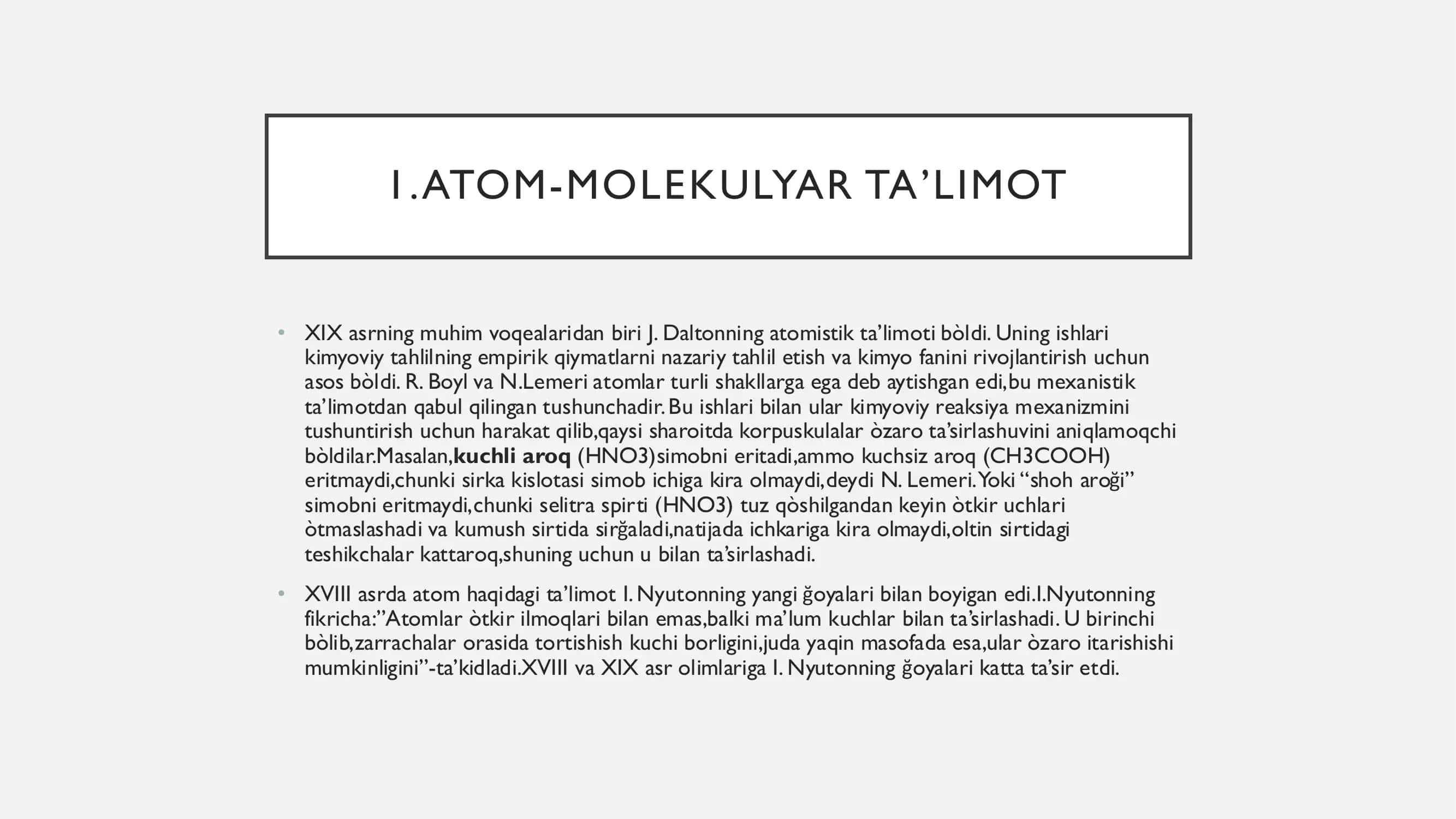 MIQDORIY QONUNLAR DAVRI.ATOM-MOLEKULYAR TA’LIMOTNING SHAKLLANISHI 3
