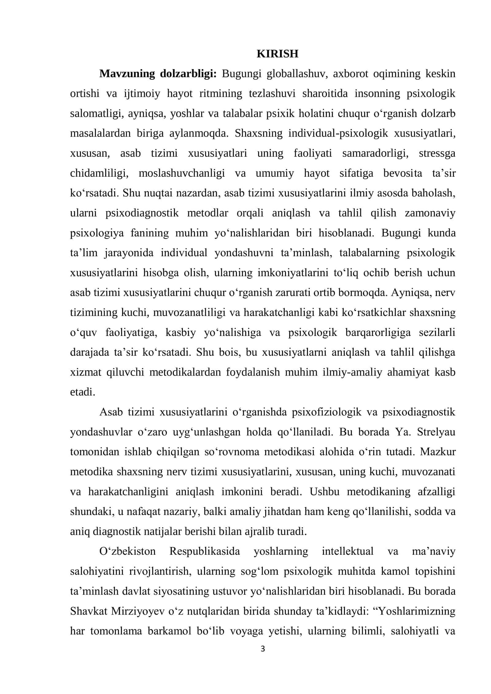 Ya.Strelyau soʻrovnomasi asosida asab tizimi xususiyatlarini baholashning eksperimental tahlili 3