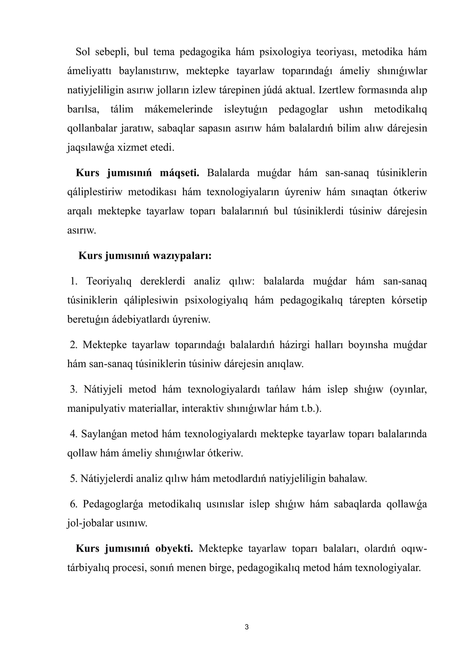 Mektepke tayarlaw toparı balalarında muǵdar, san-sanaq haqqındaǵı túsiniklerdi qáliplestiriw metodikası hám texnologiyası 3