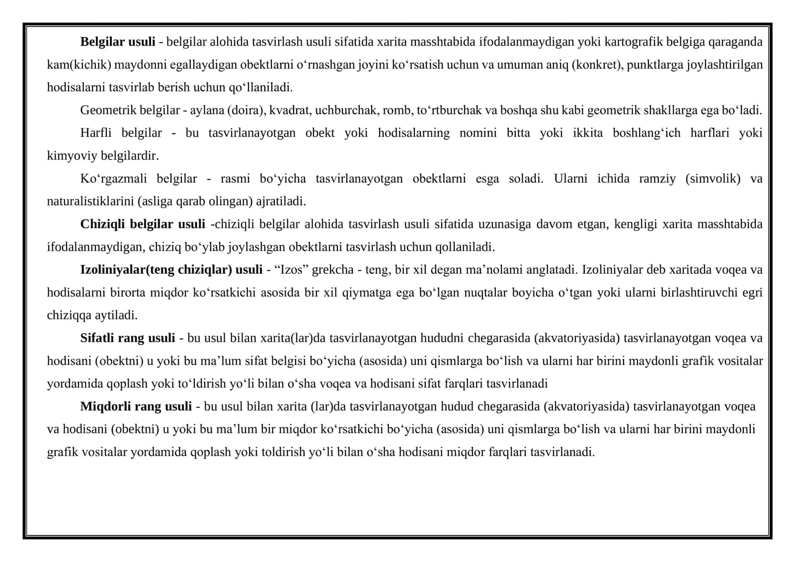 EKOLOGIK KARTALARNI TUZISHDA QOʻLLANILGAN KARTOGRAFIK TASVIRLASH USULLARINI OʻRGANISH 3