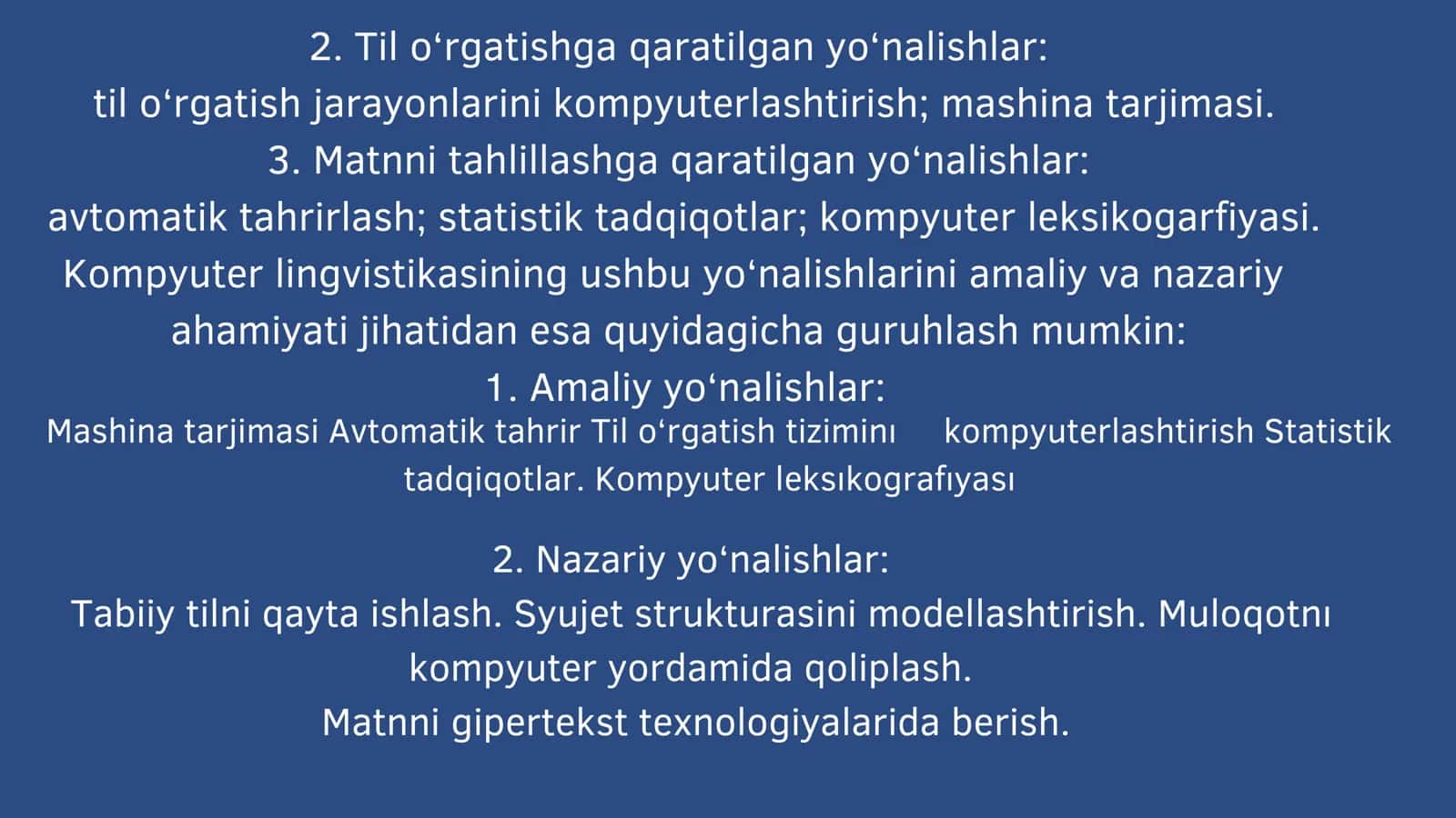 Kompyuter lingvistikasidagi asosiy yo‘nalishlar 3