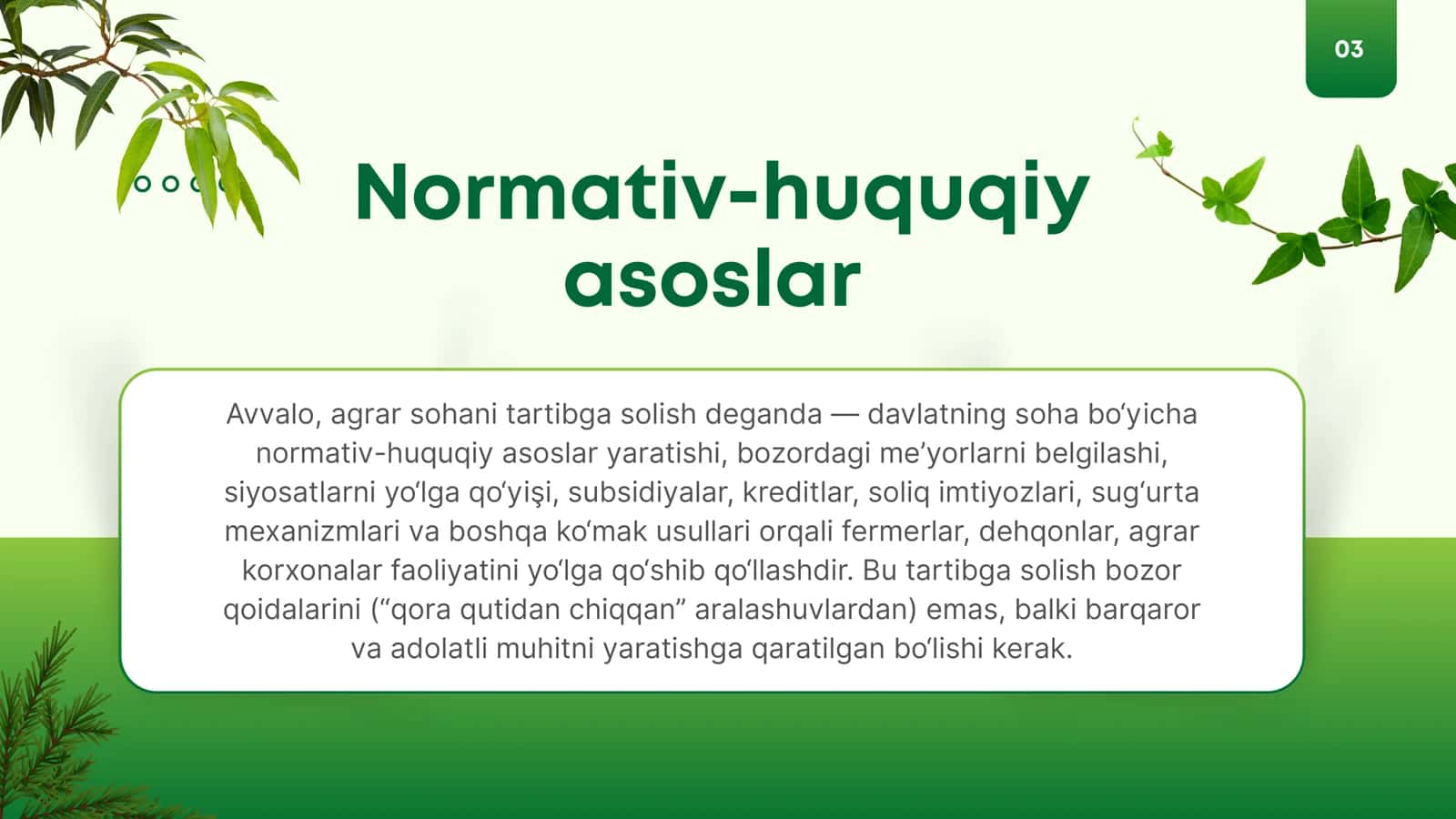 Agrar sohasini davlat tomonidan tartibga solish va qoʻllab-quvatlash 3