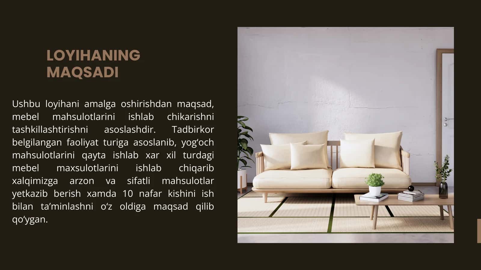 MEBEL MAXSULOTLARINI ISHLAB CHIQARISH SEXINI TASHKIL QILISH 3