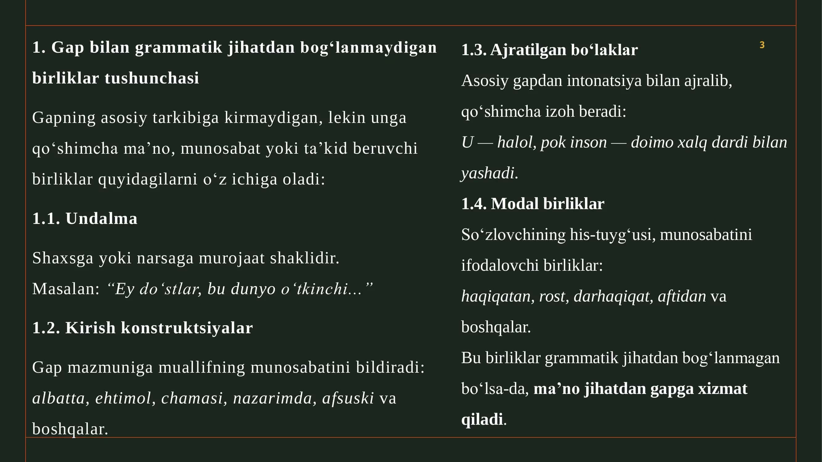 Oybek asarlarida gap bilan grammatik jihatdan bog'lanmaydigan birliklar uslubiyati 3