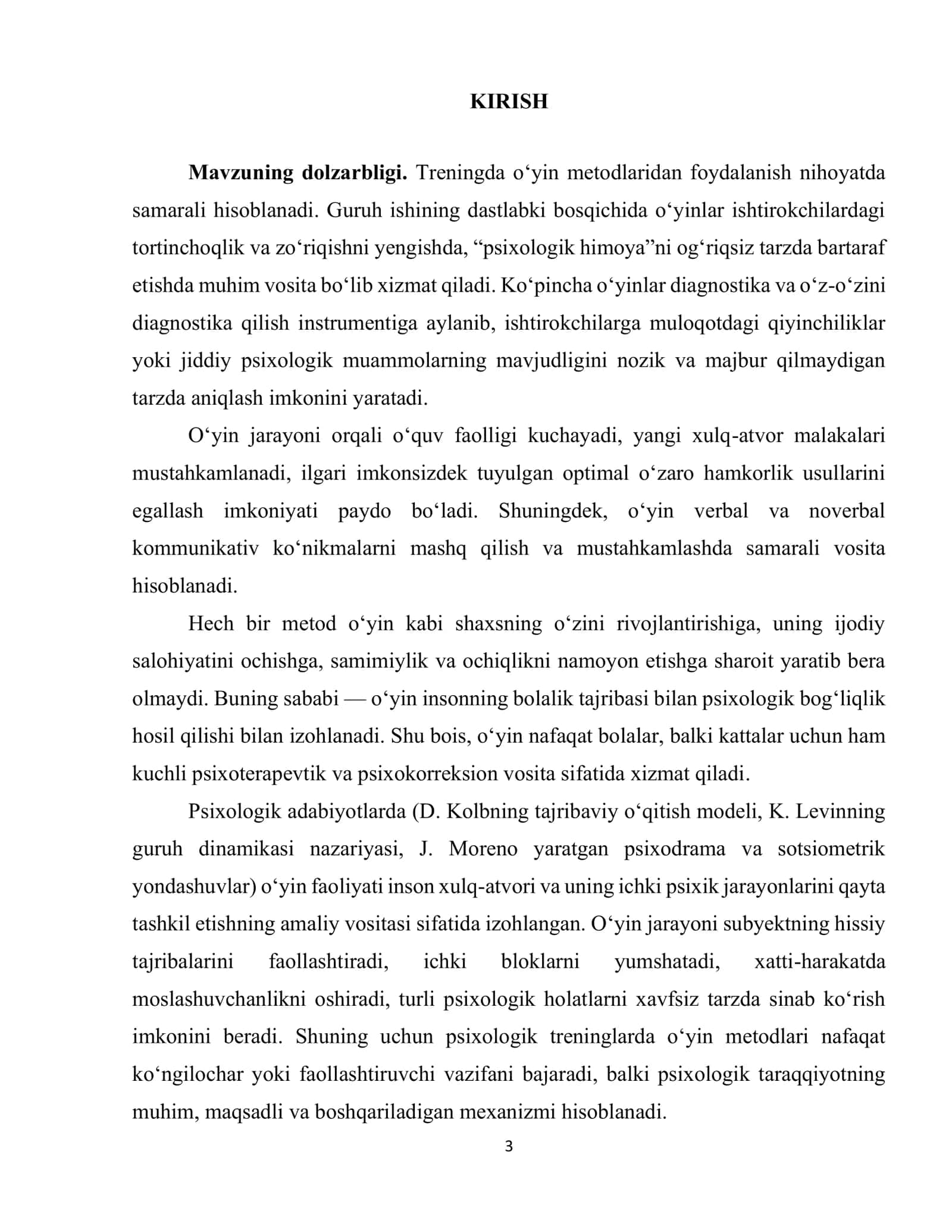 Shaxsni rivojlantirish bo'yicha o'yin va rolli o'yinlarni o'tkazish 3