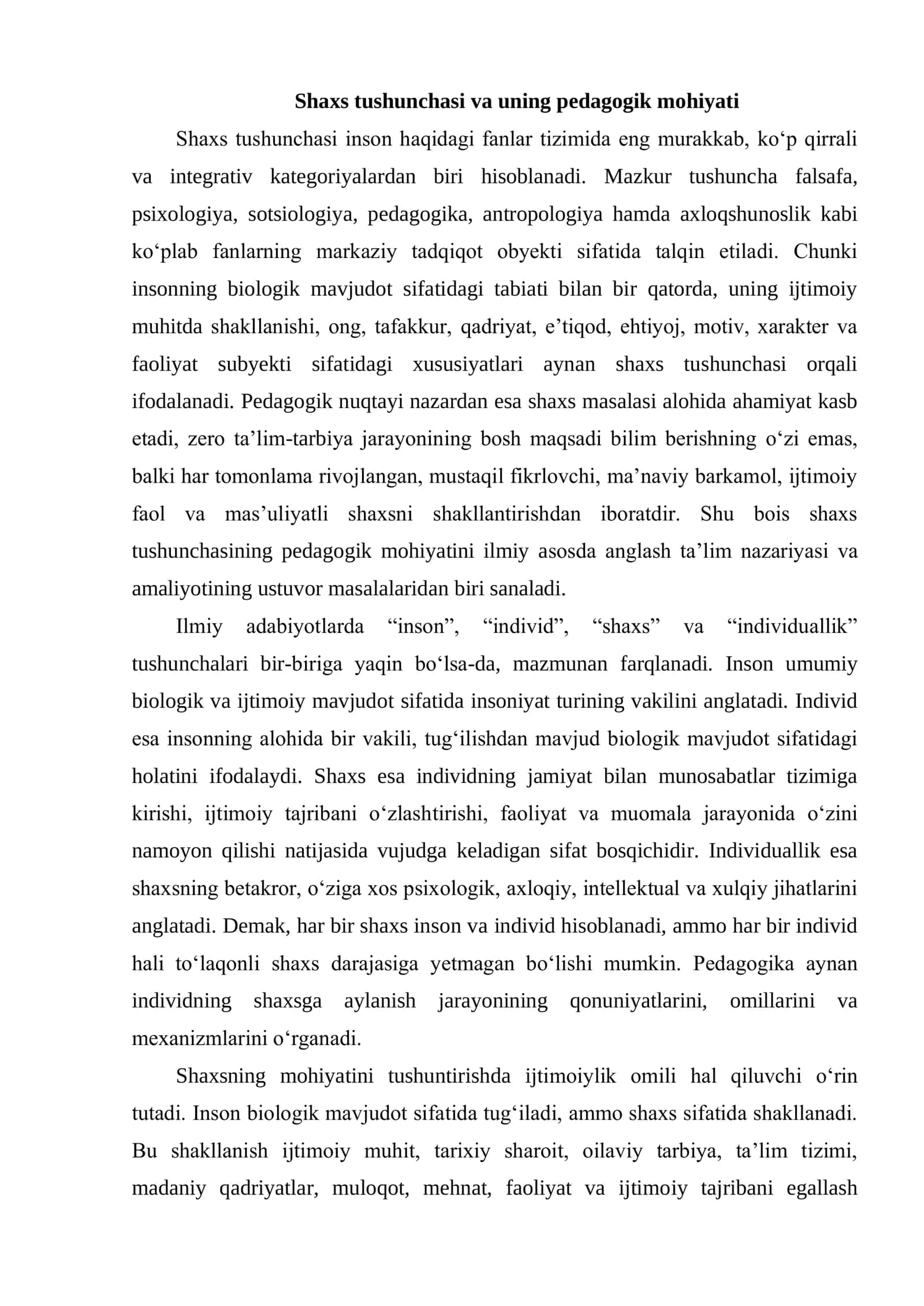 SHAXSNI SHAKILLANTIRISHDA TAʼLIM-TARBIYANING OʻRNI 3