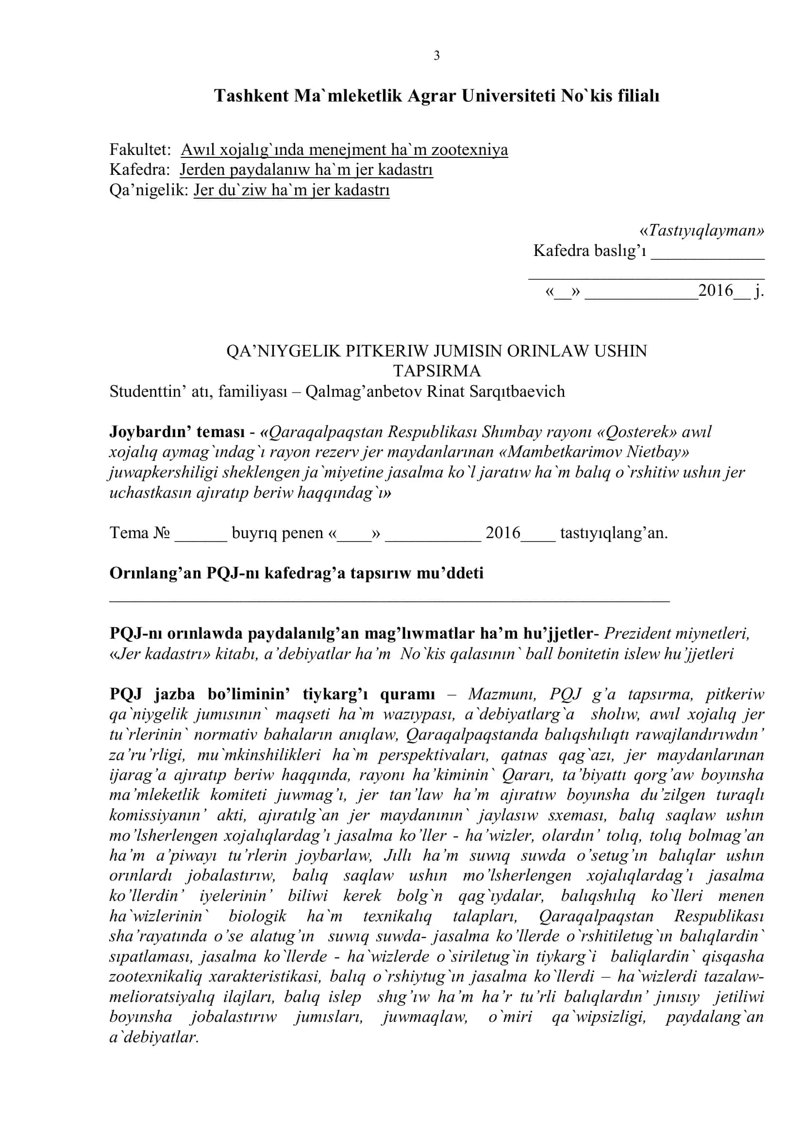 Pitkeriw qa`niygelik jumısı 3