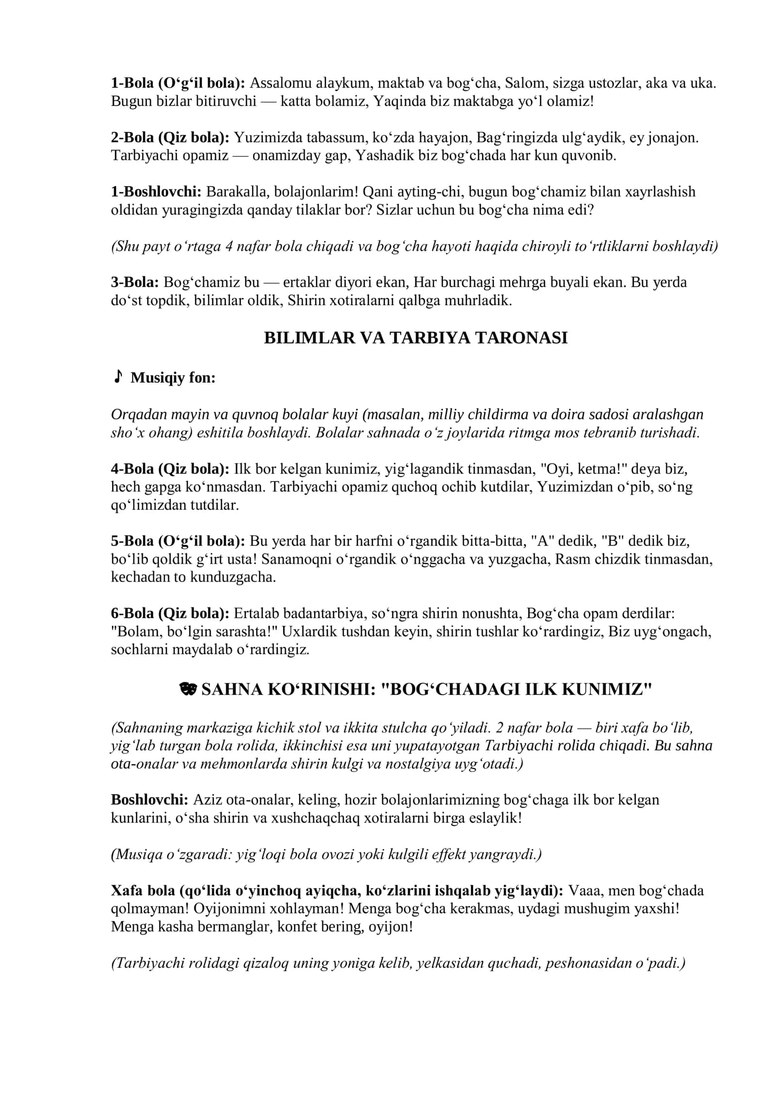 XAYR BOGʻCHA SENARIY 2026 yil .'QALDIRGʻOCHLAR PARVOZI' (TAYYOR VA TOʻLIQ FORMATDA) 3