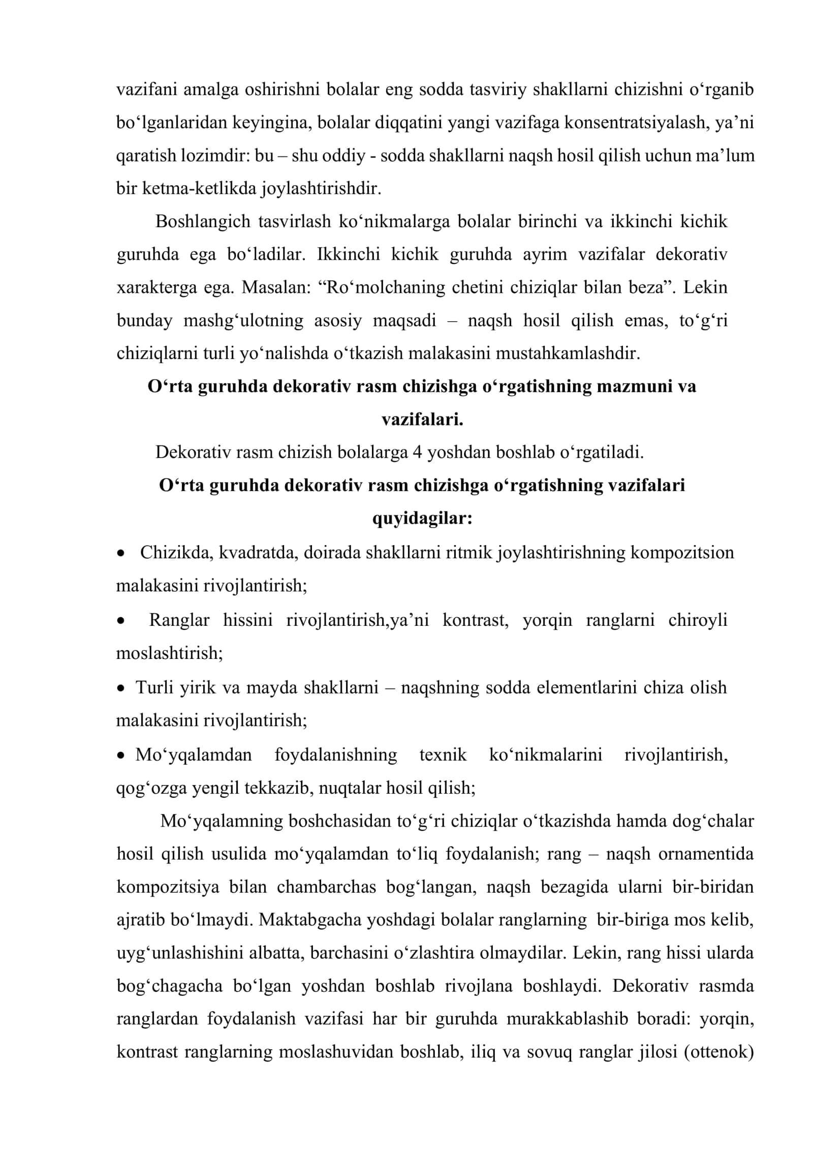 Maktabgacha ta’lim muassasasida dekorativ rasm chizishga o‘rgatishning vazifalari 3