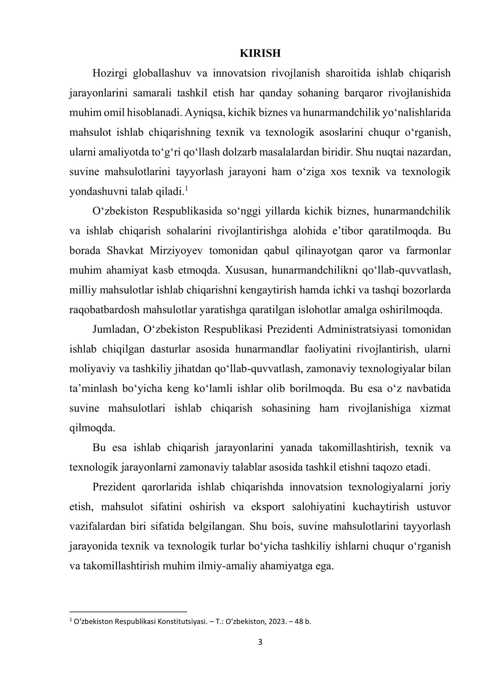 TEXNIK VA TEXNOLOGIK TURLARI BO‘YICHA TASHKILIY ISHLAR (SUVINE MAHSULOTLARI TAYYORLASH MISOLIDA) 3