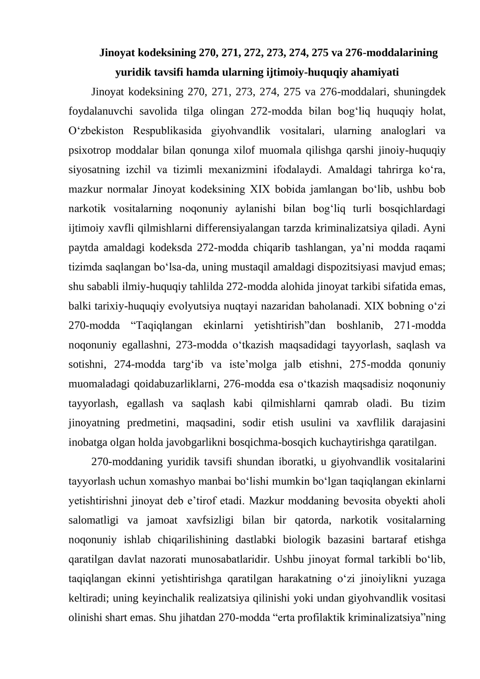 JINOYAT KODEKSINING 270, 271, 272, 273, 274, 275, 276-MODDALARI. JINOIY YOʻL BILAN TOPILGAN MULKNI OLISH YOKI OʻTKAZISH 3