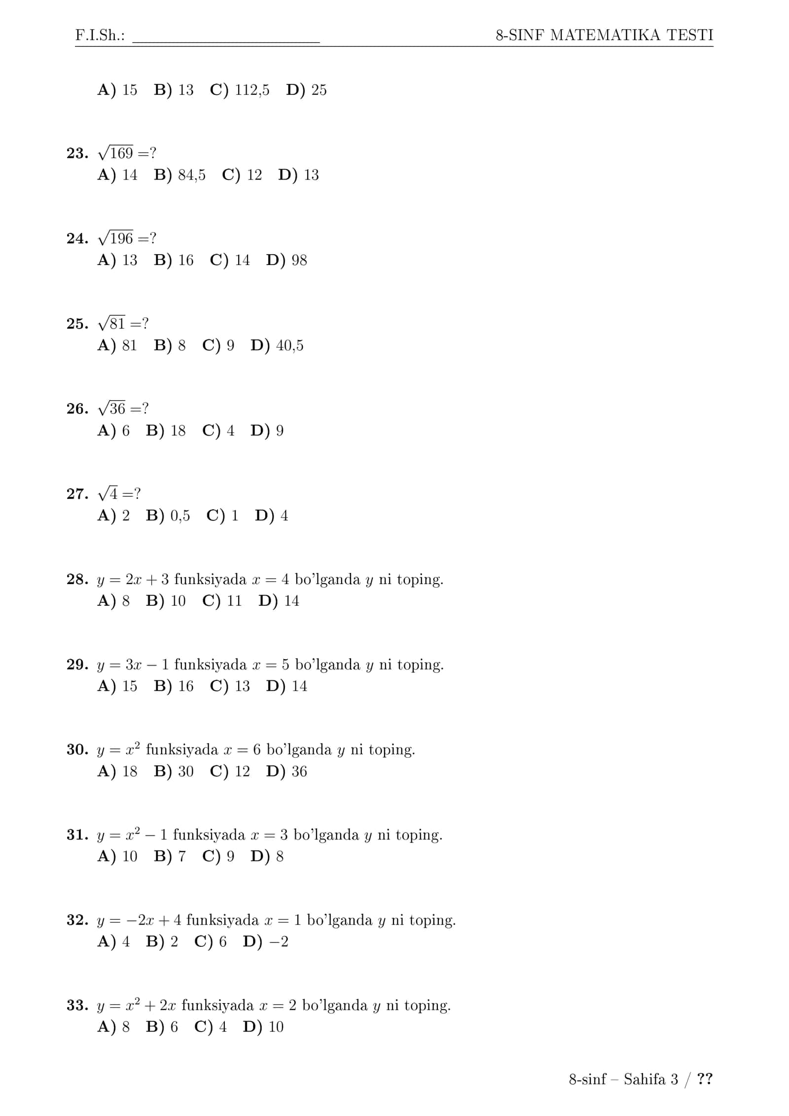 8-SINF MATEMATIKA TESTI 3