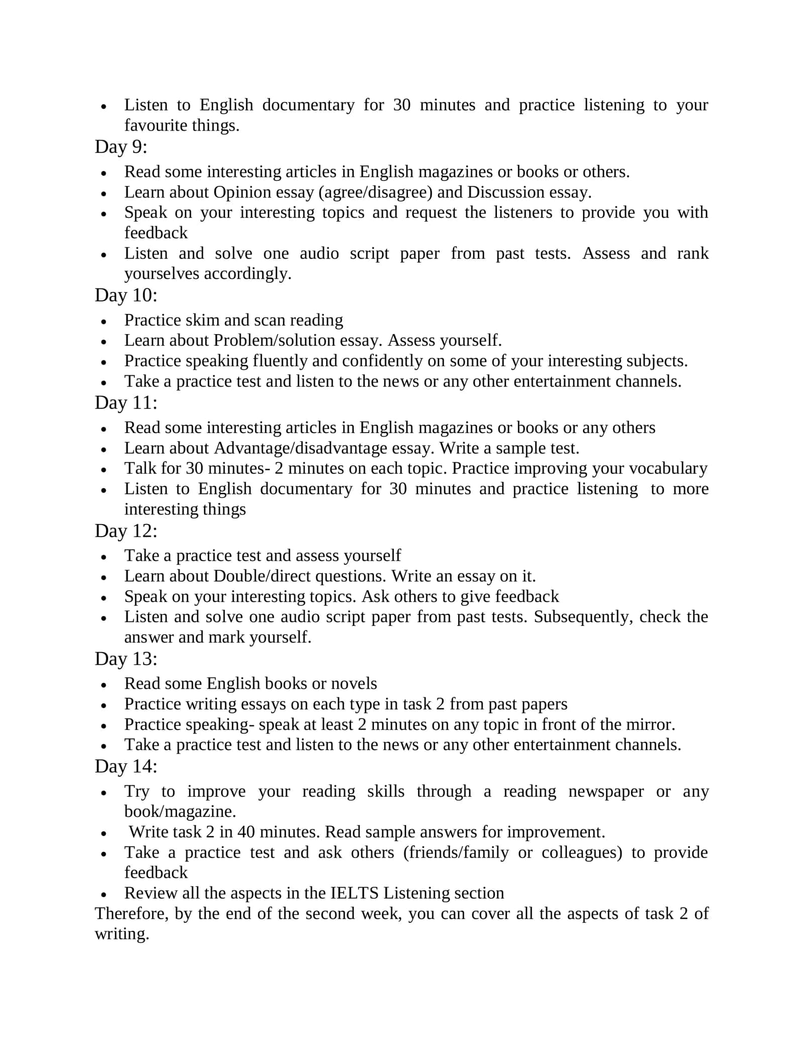 IELTS One Month Study Plan 3