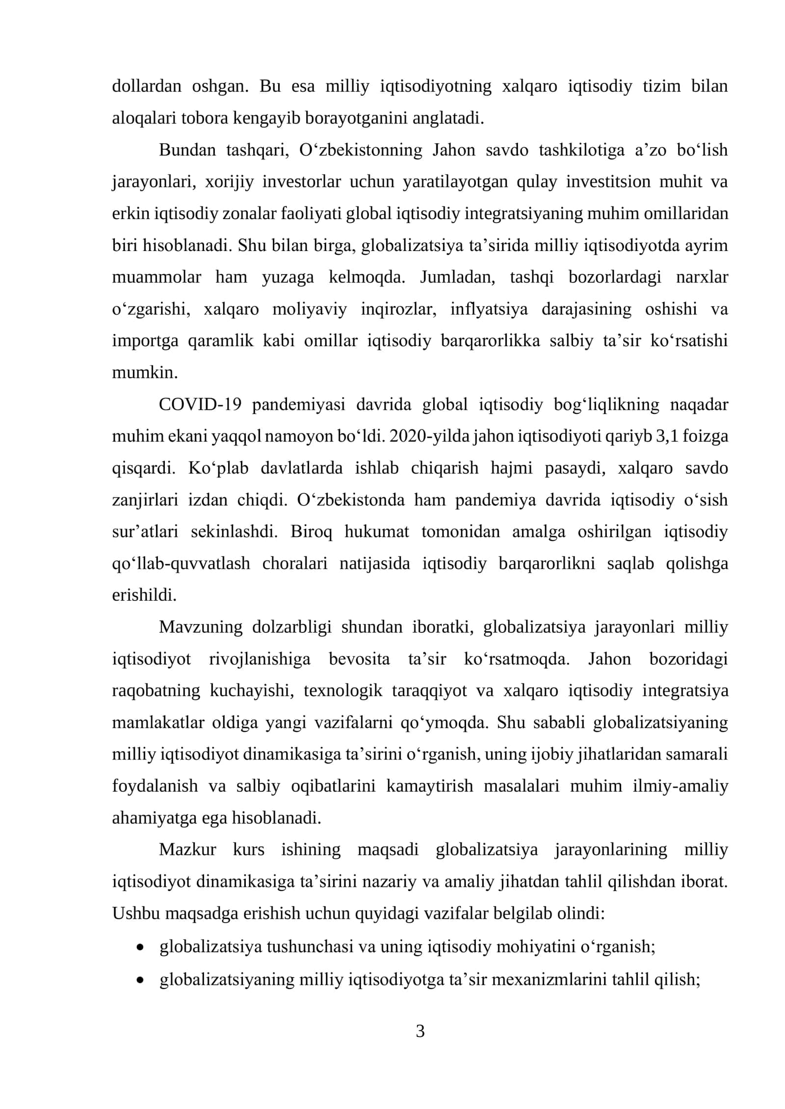 GLOBALIZATSIYA JARAYONLARINING MILLIY IQTISODIYOT DINAMIKASIGA TA’SIRI 3