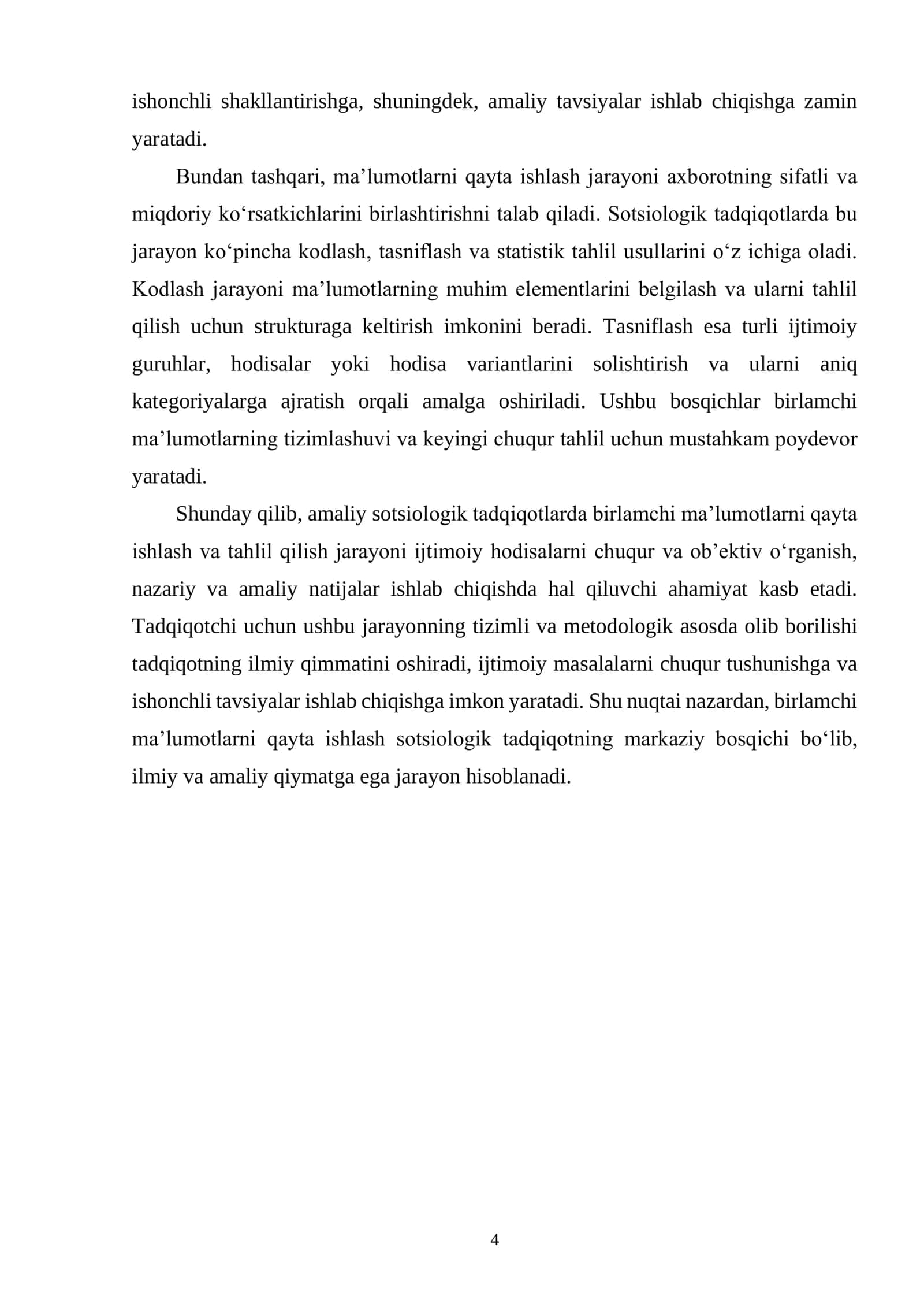 AMALIY SOTSIOLOGIK TADQIQOTLARDA BIRLAMCHI MA'LUMOTLARNI QAYTA ISHLASH JARAYONLARI VA BOSQICHLARI 3