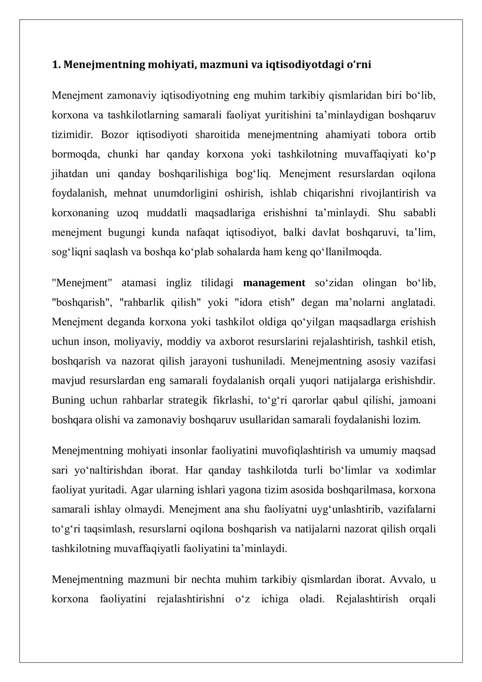 Menejmentning mohiyati, funksiyalari va boshqaruv tamoyillari 3
