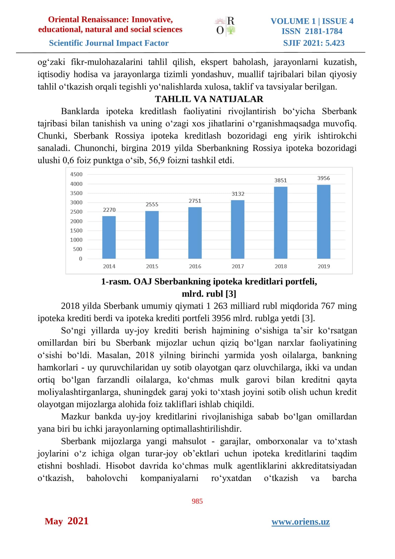 IPOTEKA KREDITLARINI RIVOJLANTIRISHNING SBERBANK TAJRIBASI VA UNI O‘ZBEKISTON TIJORAT BANKLARIDA TADBIQ ETISH ISTIQBOLLARI 3