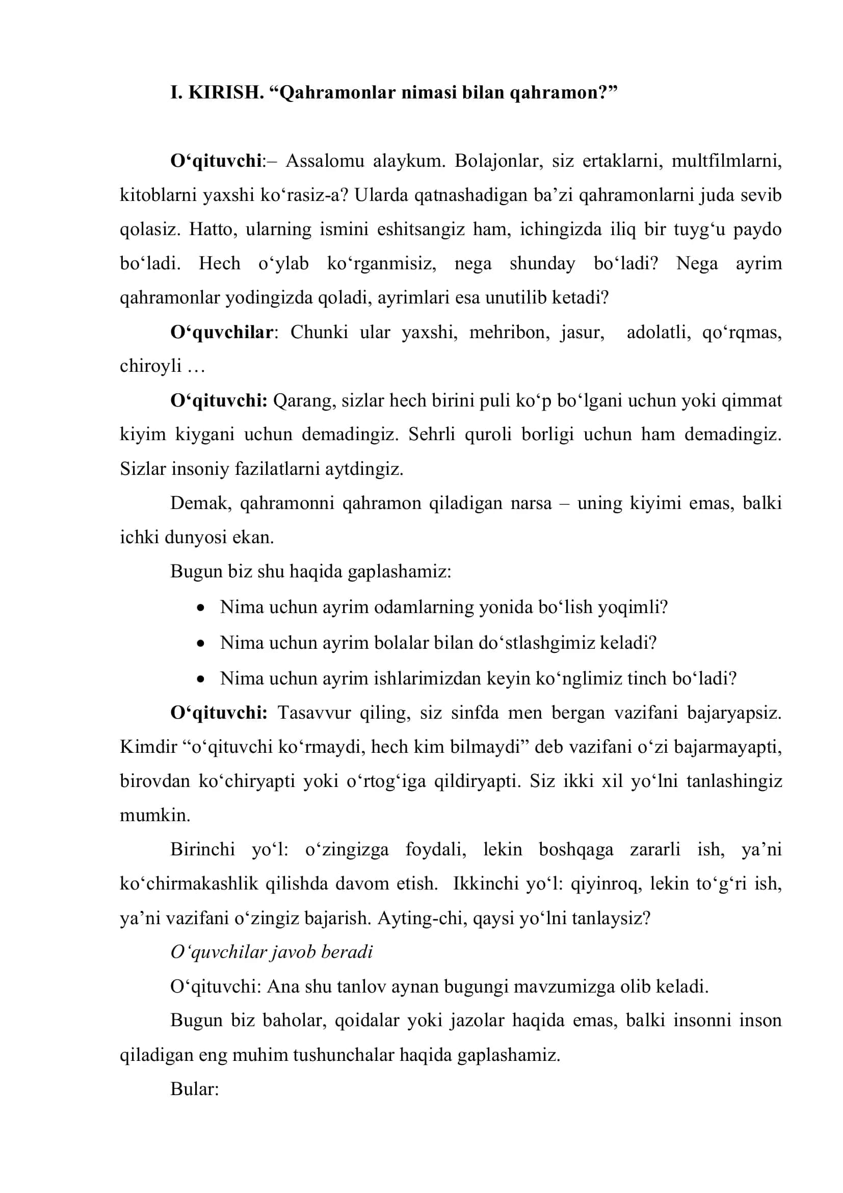 “Kelajak soati” darsining 1-4-sinflar uchun mashg‘ulot senariysi: 19-mavzu: “Ma’naviyat, axloq va mehr-oqibat — xalqimizning ezgu qadriyatlari” 3