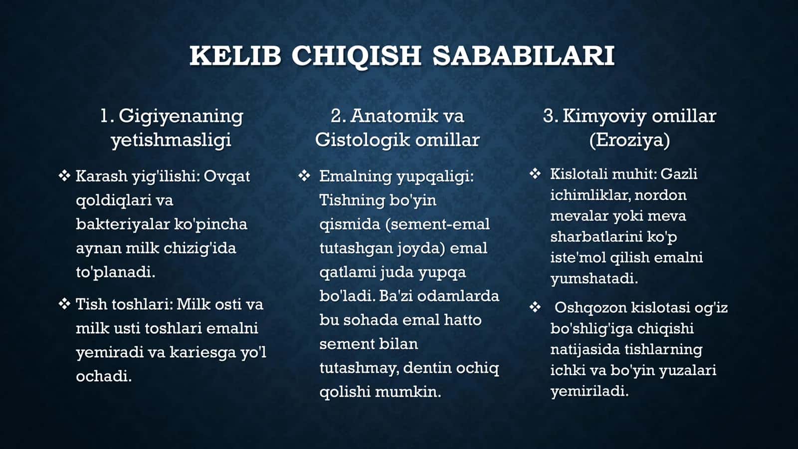 Fantomlarda 5 sinf karioz bo'shliqlarini charxlash va plombalash 3