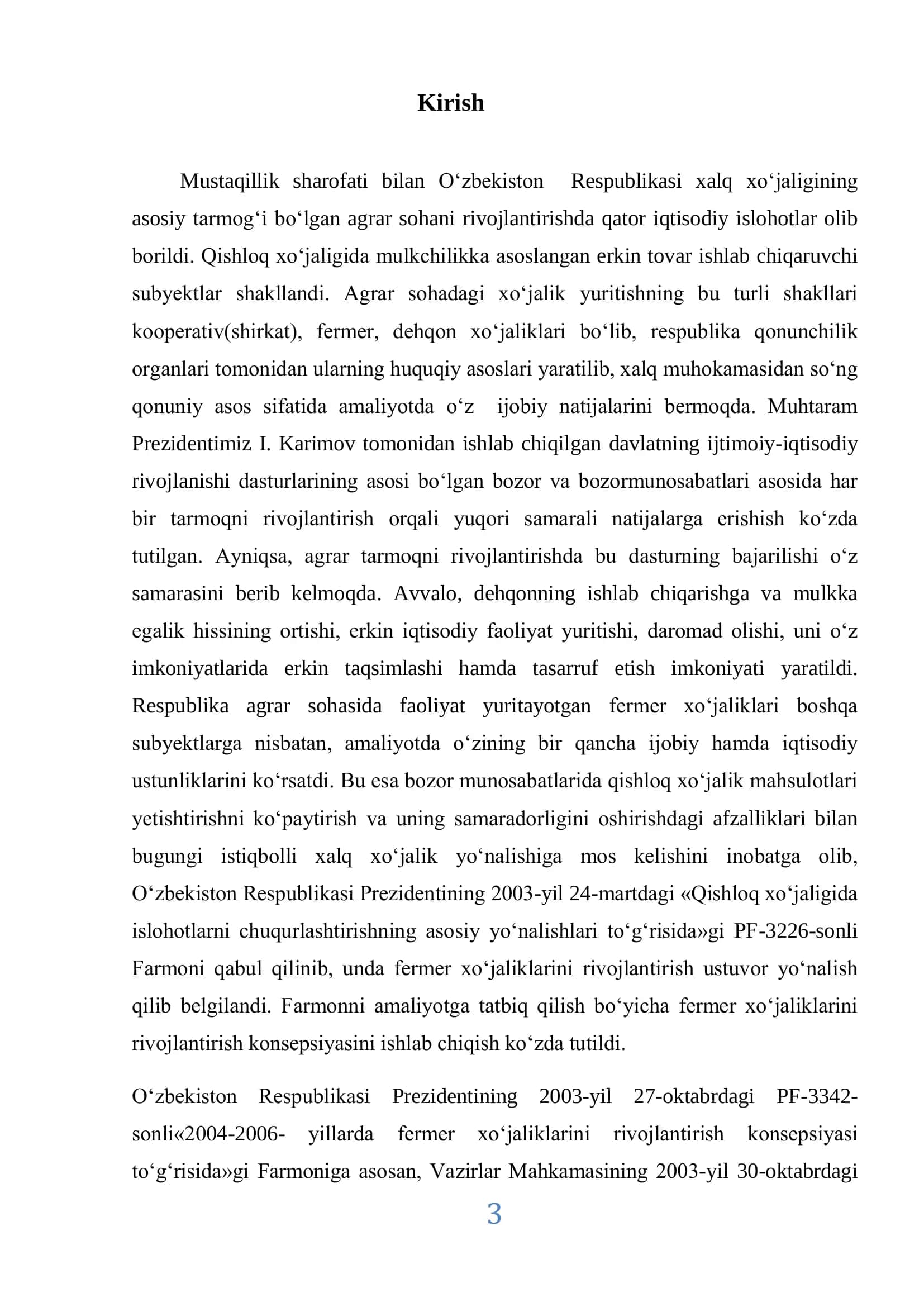 Yer rentasi va uning turlari. Agrar sohaning milliy iqtisodiyotda tutgan o’rni 3