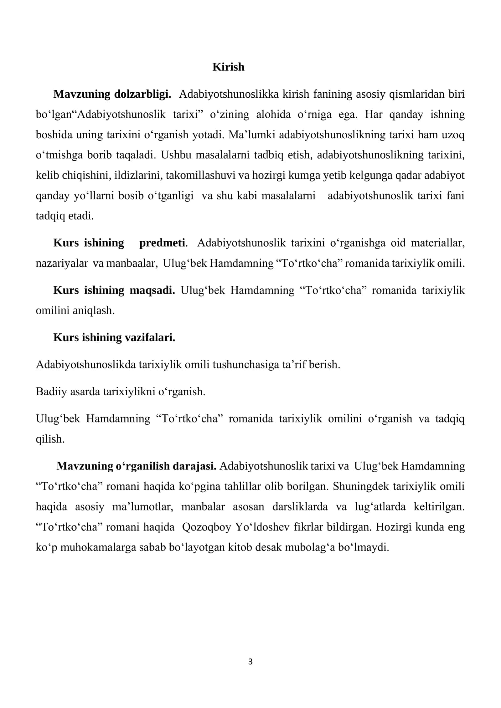 Adabiyotshunoslikka kirish va adabiyot nazariyasi fanidan tayyorlagan KURS ISHI 3