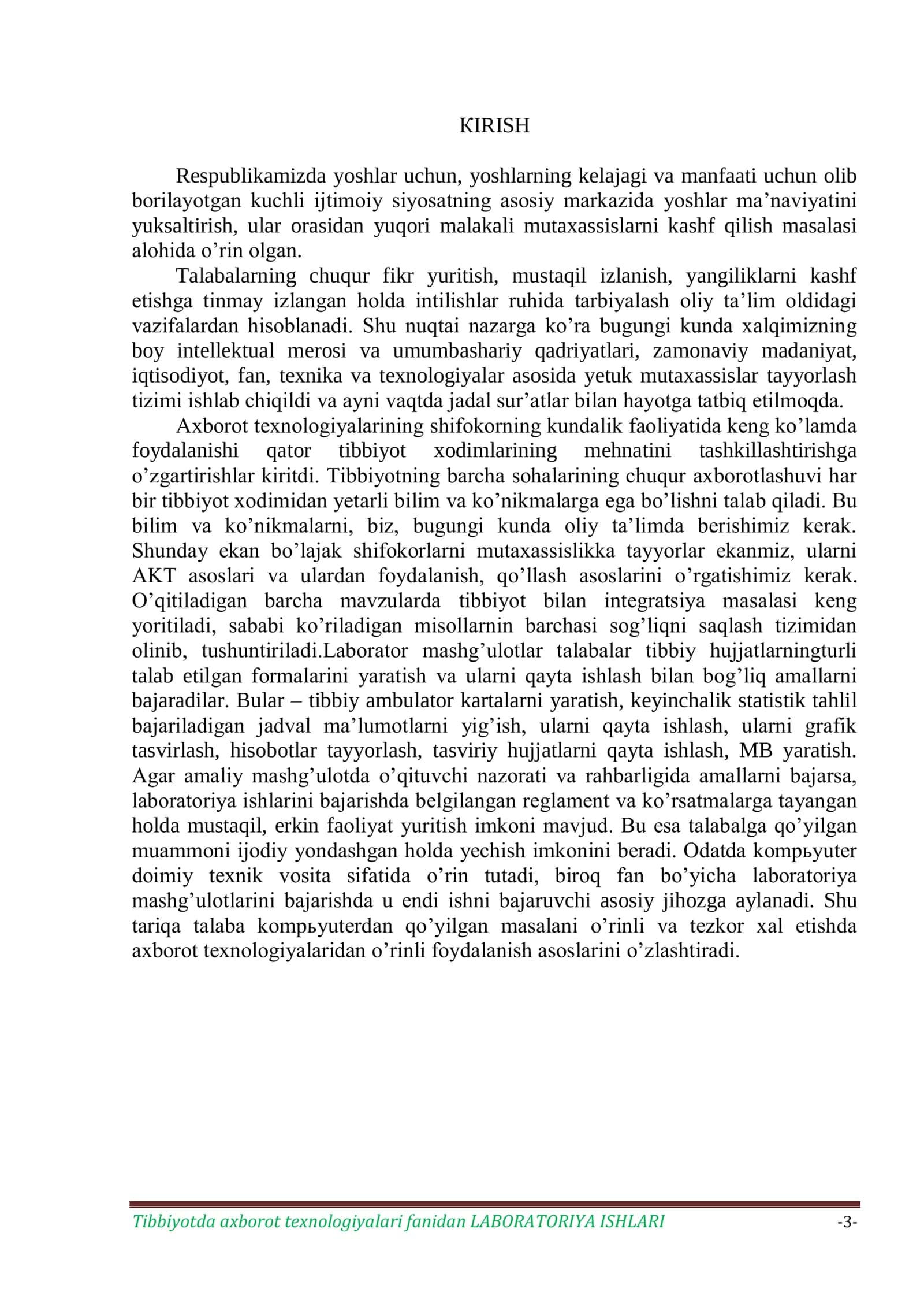 TIBBIYOTDА АXBOROT TEXNOLOGIYALARI FАNIDAN LАBORАTORIYA ISHLARI 3
