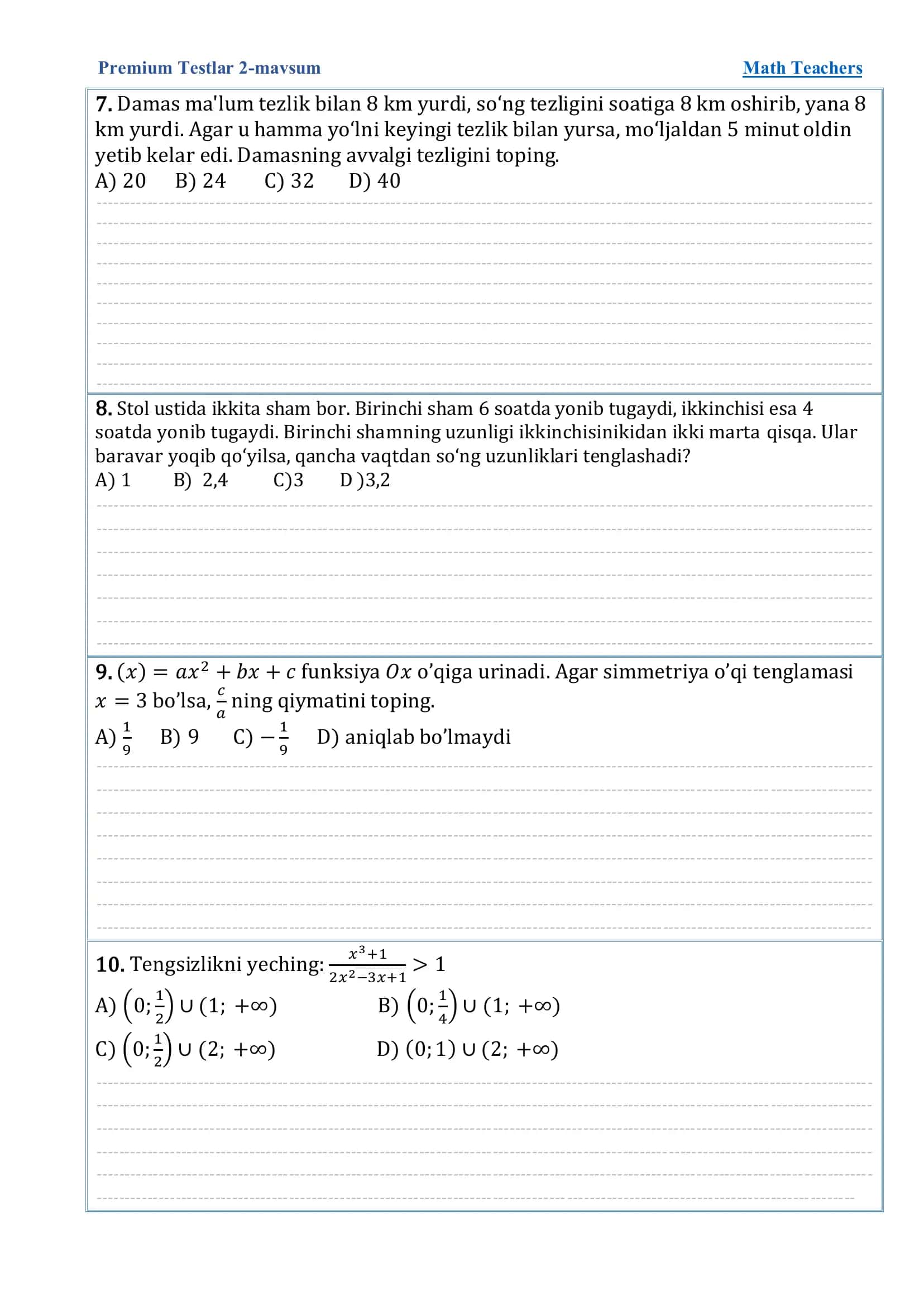 Premium Testlar 2-mavsum Math Teachers 3
