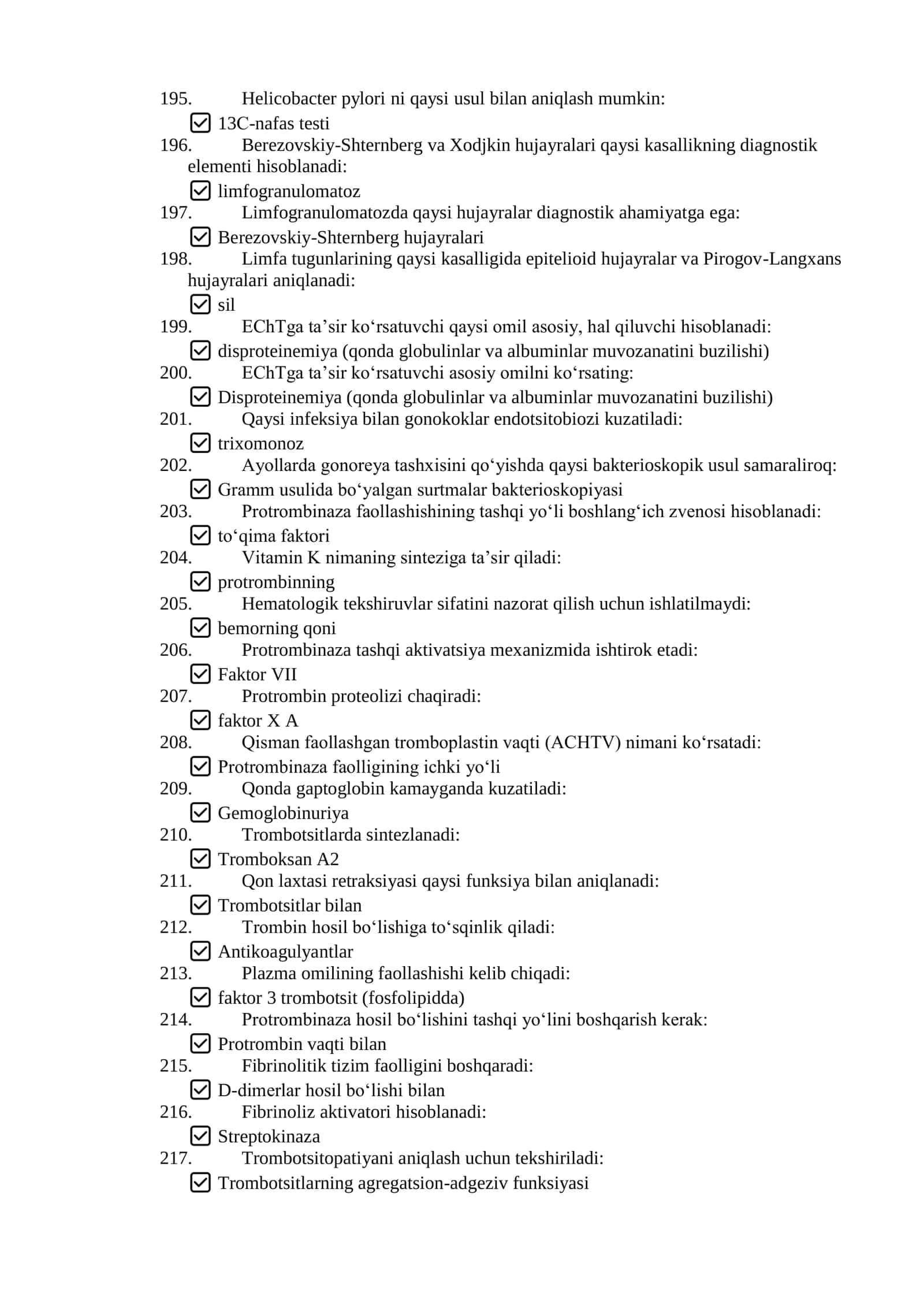 Argos test savollari javoblari bilan. Klinik laboratoriya mutaxasisligi 3