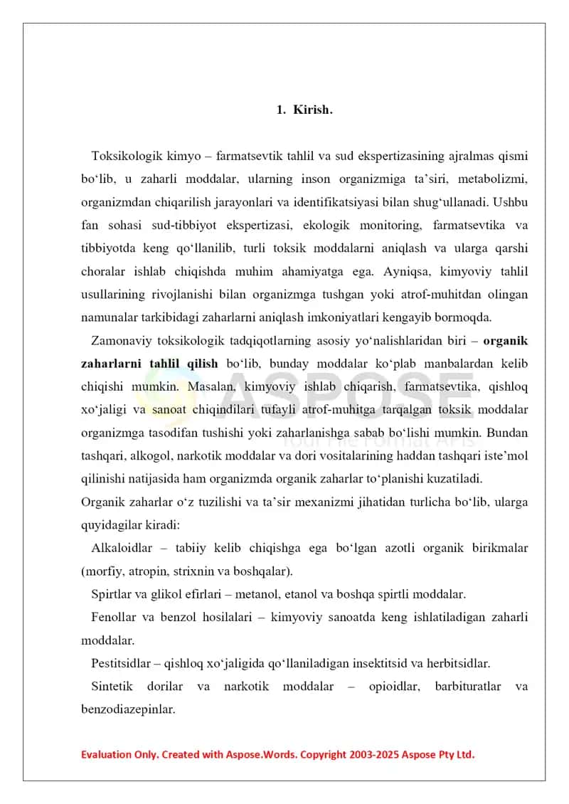 11. Organik zaharlarni tahlil qilishda spektral usullarni qo'llash. Referat 16 bet. 3