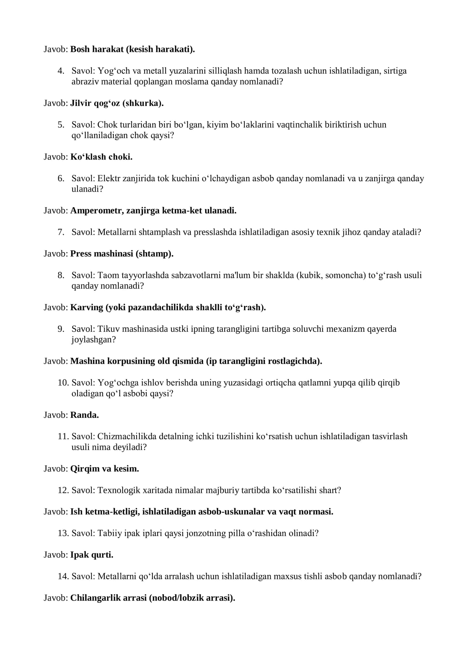 2026 YIL TEXNOLOGIYA FANIDAN ATTESTATSIYA SAVOLLARIGA JAVOBLAR KUZGI IMTIXONLAR 3