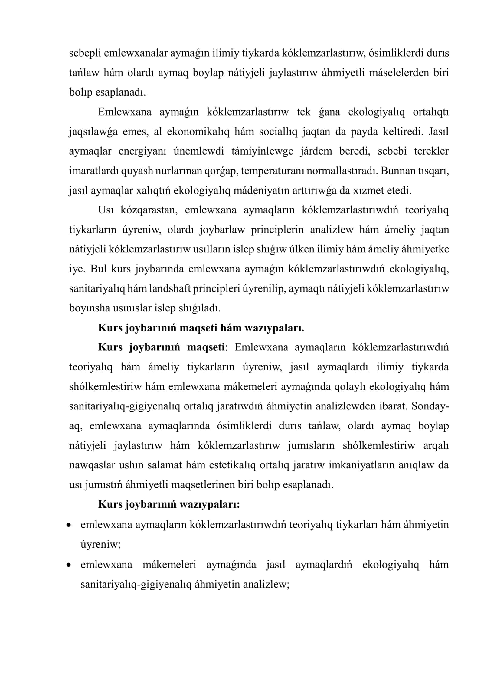 EMLEWXANALAR AYMAQLARIN KÓKLEMZARLASTIRIWDIŃ EKOLOGIYALIQ HÁM SANITARIYALIQ TIYKARLARI 3